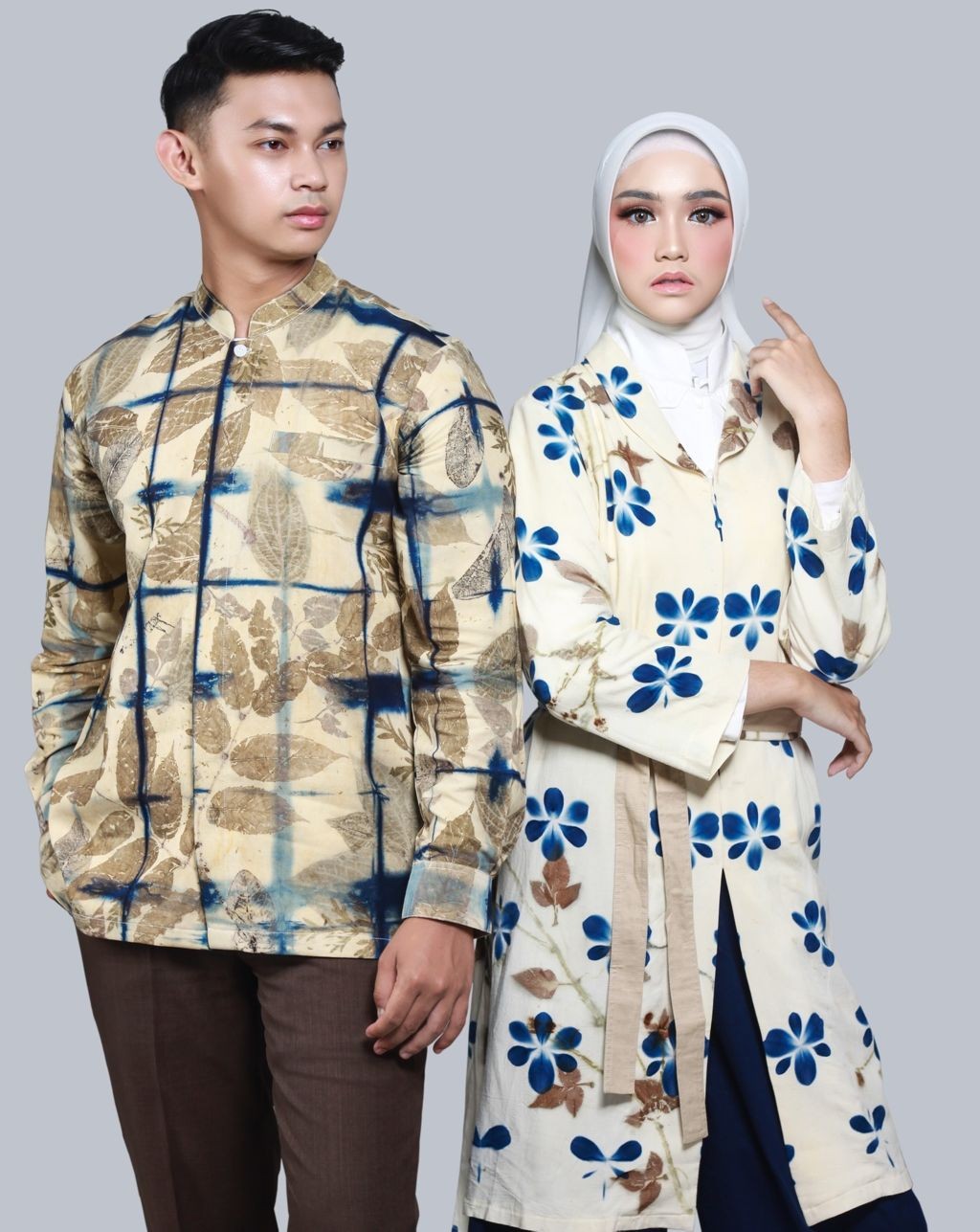 BOOLAO Kemeja Shantung Shibori on Ecoprint - creme