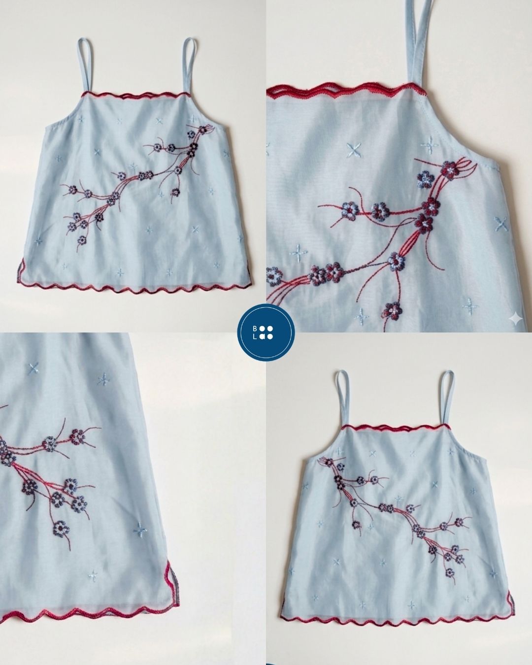 BOOLAO Camisole Sakura 3D Embroidery - Denim blue