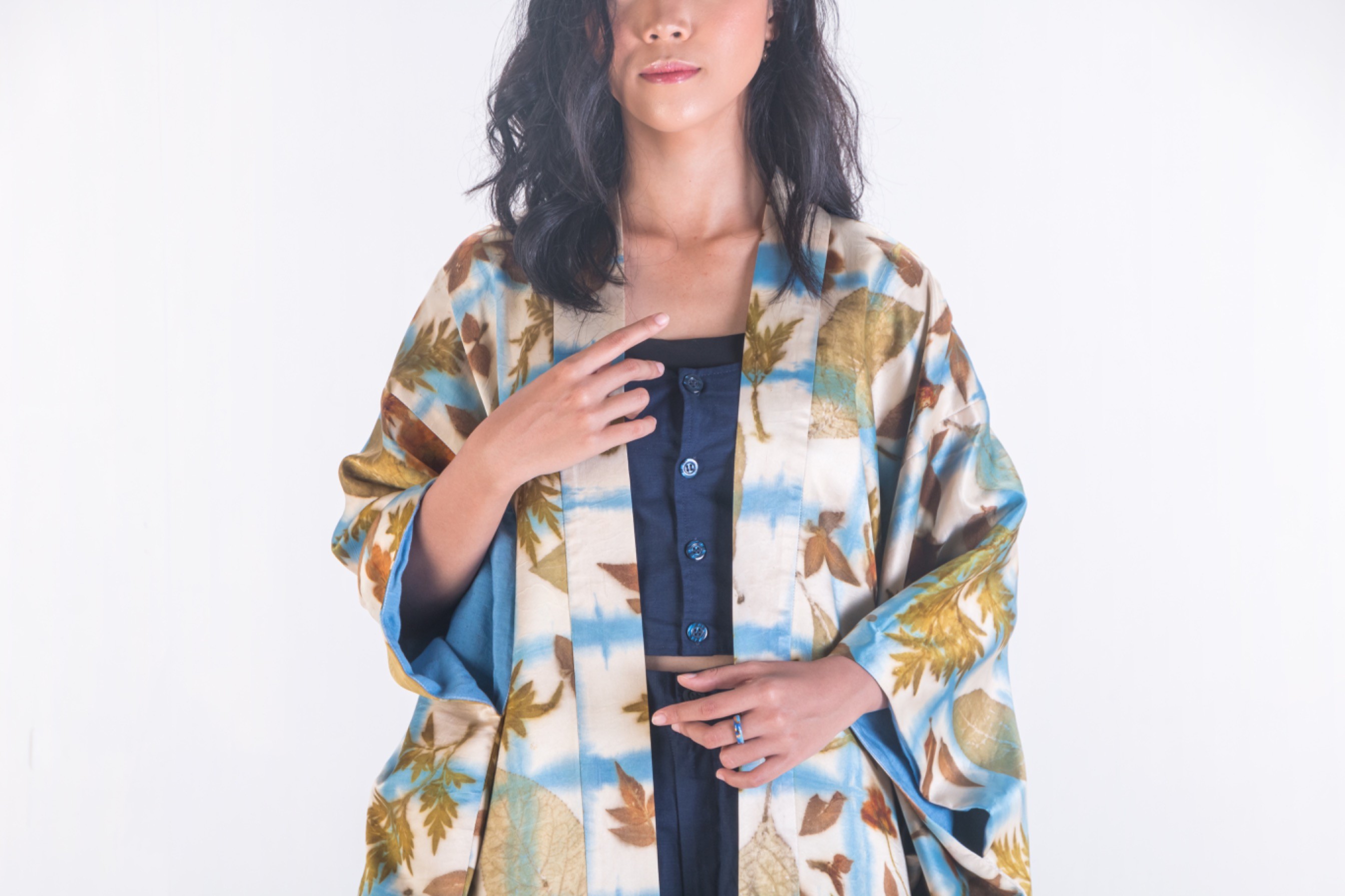 BOOLAO Itajime Kimono Shibori on Ecoprint Falling Botanical