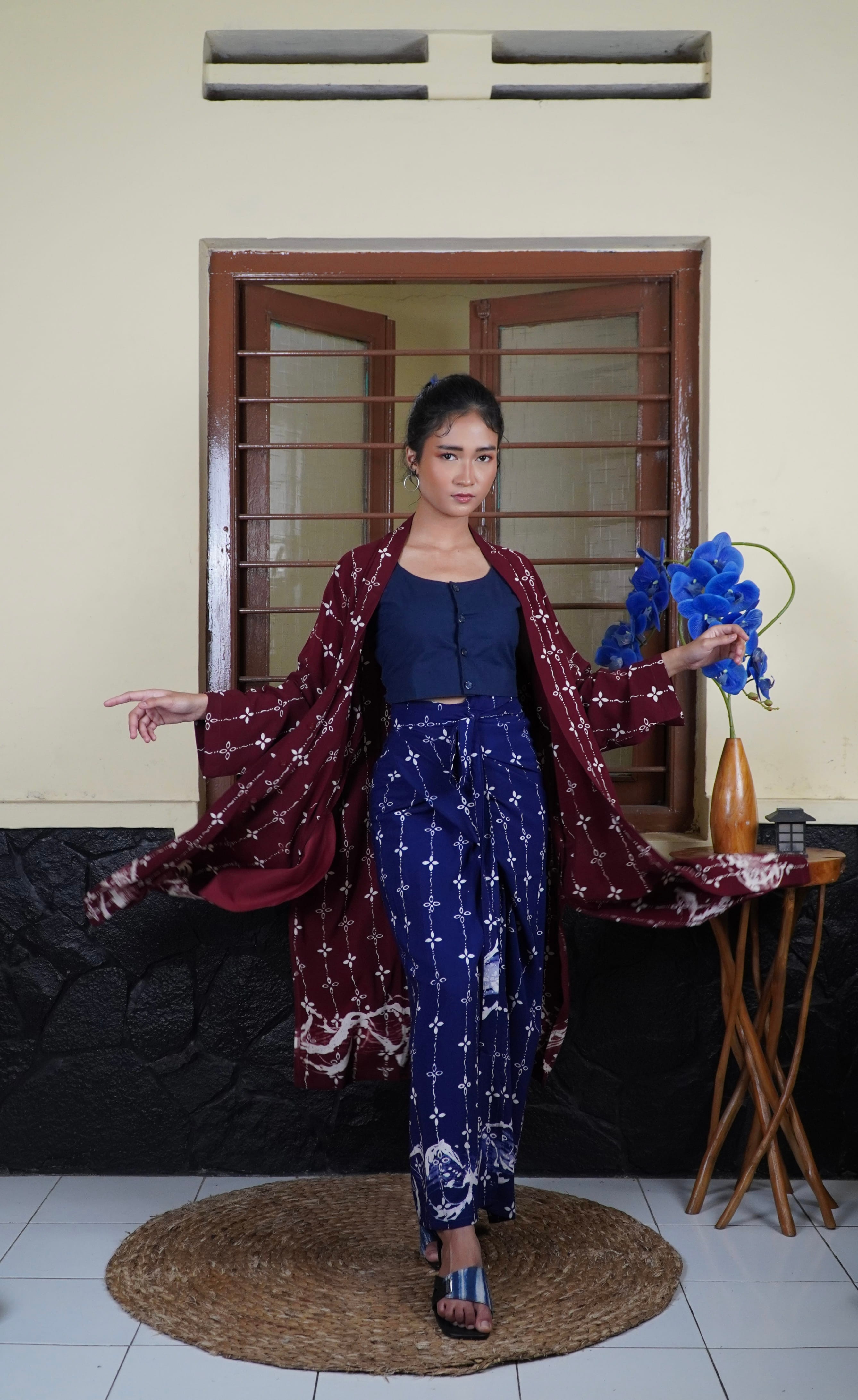 BOOLAO Kumeli Outer Kebaya Detachable (Kebaya Bongkar Pasang Batik Kawung) - Maroon