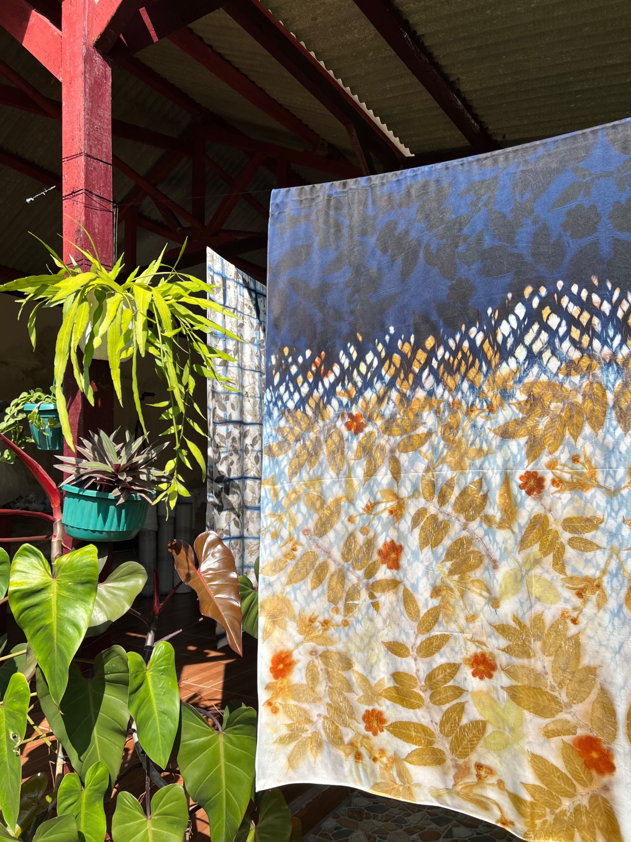 BOOLAO Textiles - Ombre Navy Shibori on Ecoprint