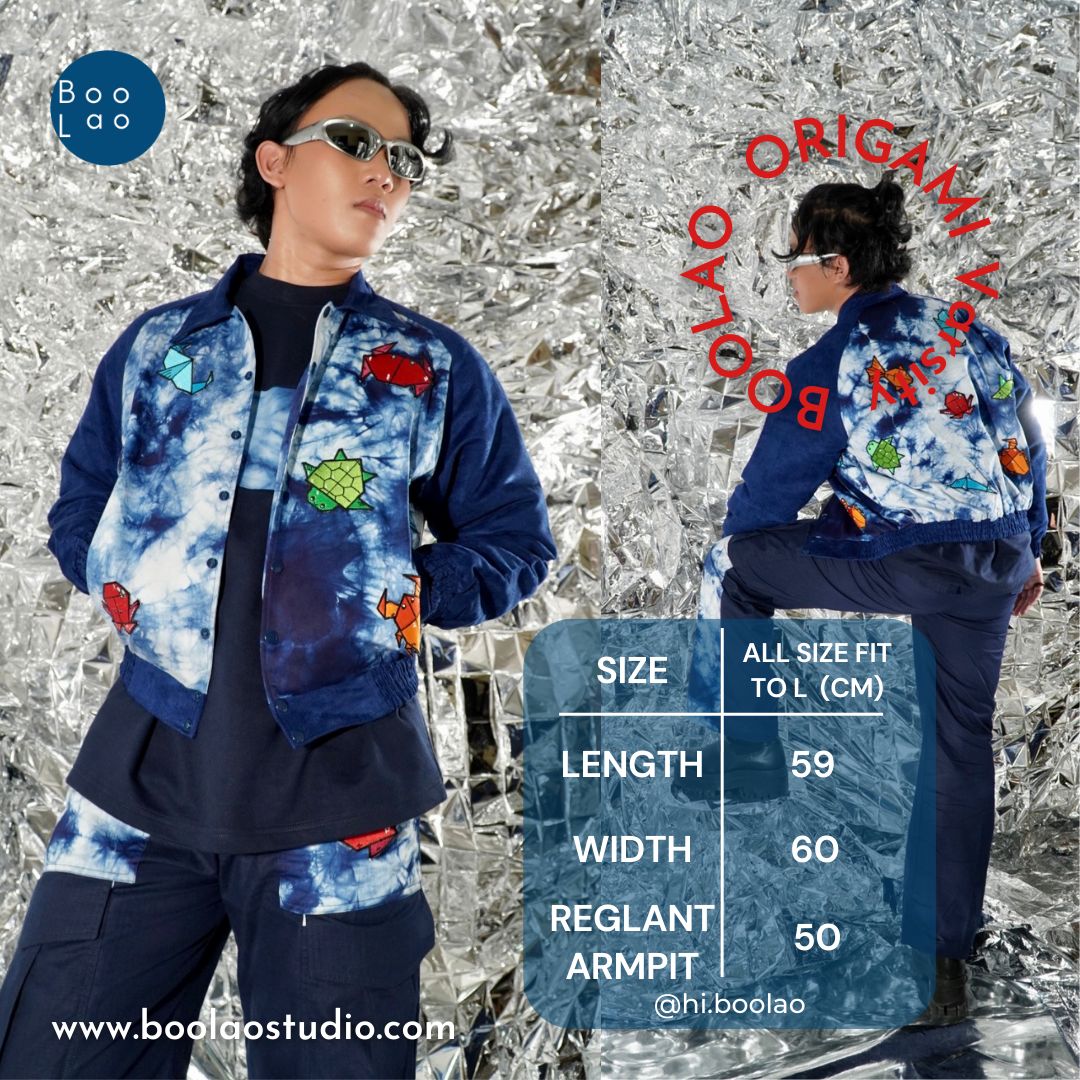 BOOLAO VARSITY ORIGAMI Jacket Tie Dye Ombak (Jaket Bordir Patch)