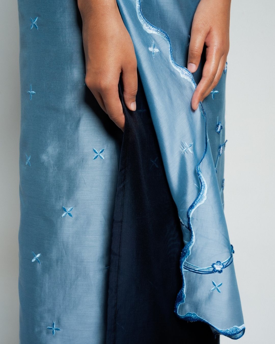 BOOLAO Sakura Saroong Wrap Skirt - Denim Blue