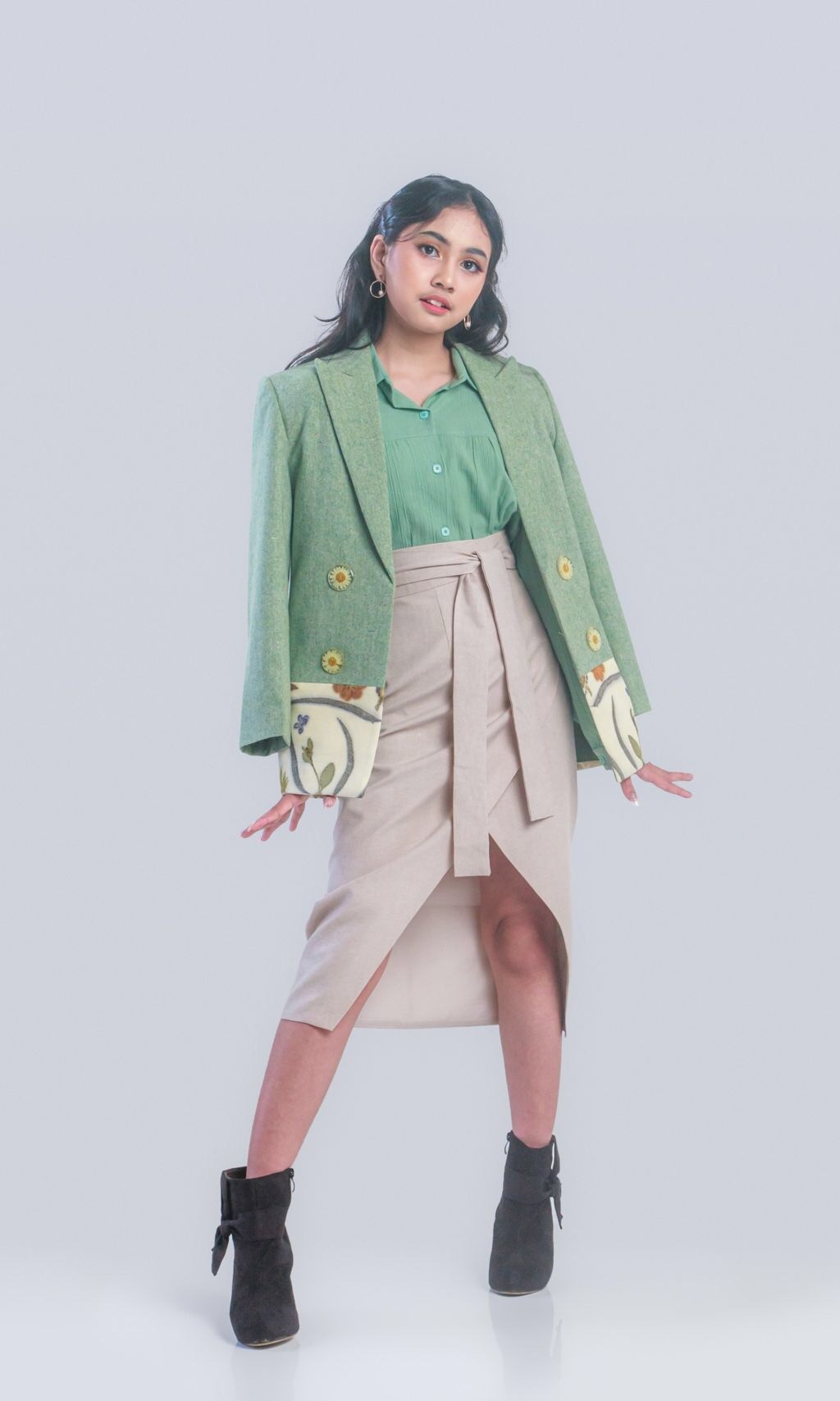 BOOLAO Two Tone Blazer Botanical with Ecoprint