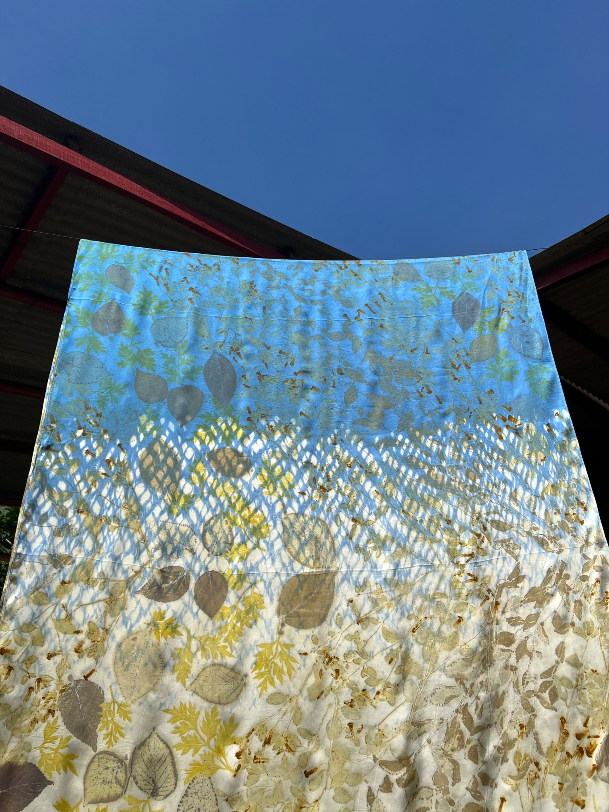 BOOLAO Textiles - Arashi Sky Blue Botanical Shibori on Ecoprint