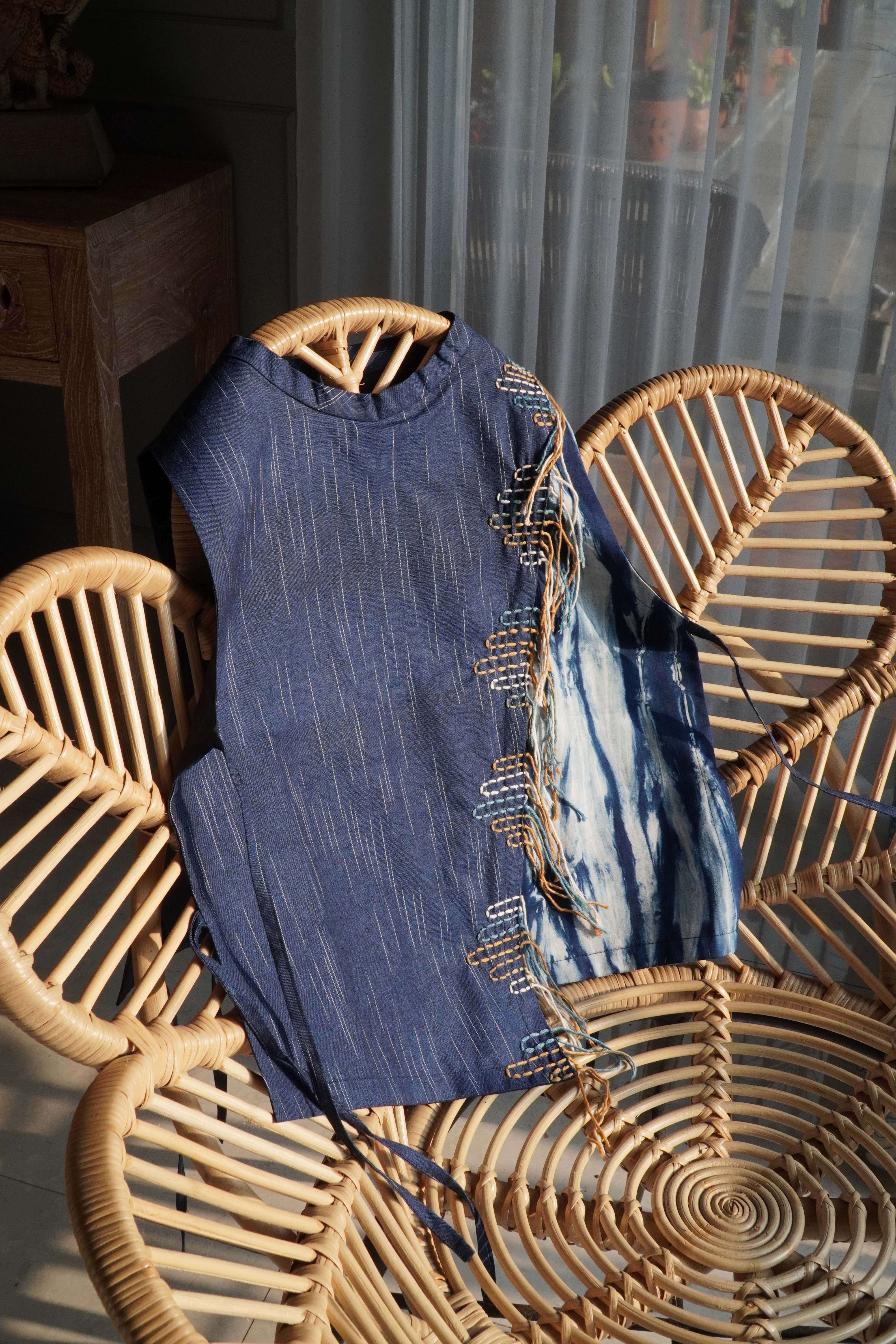 BOOLAO Asymetric Vest Shibori - Sashiko