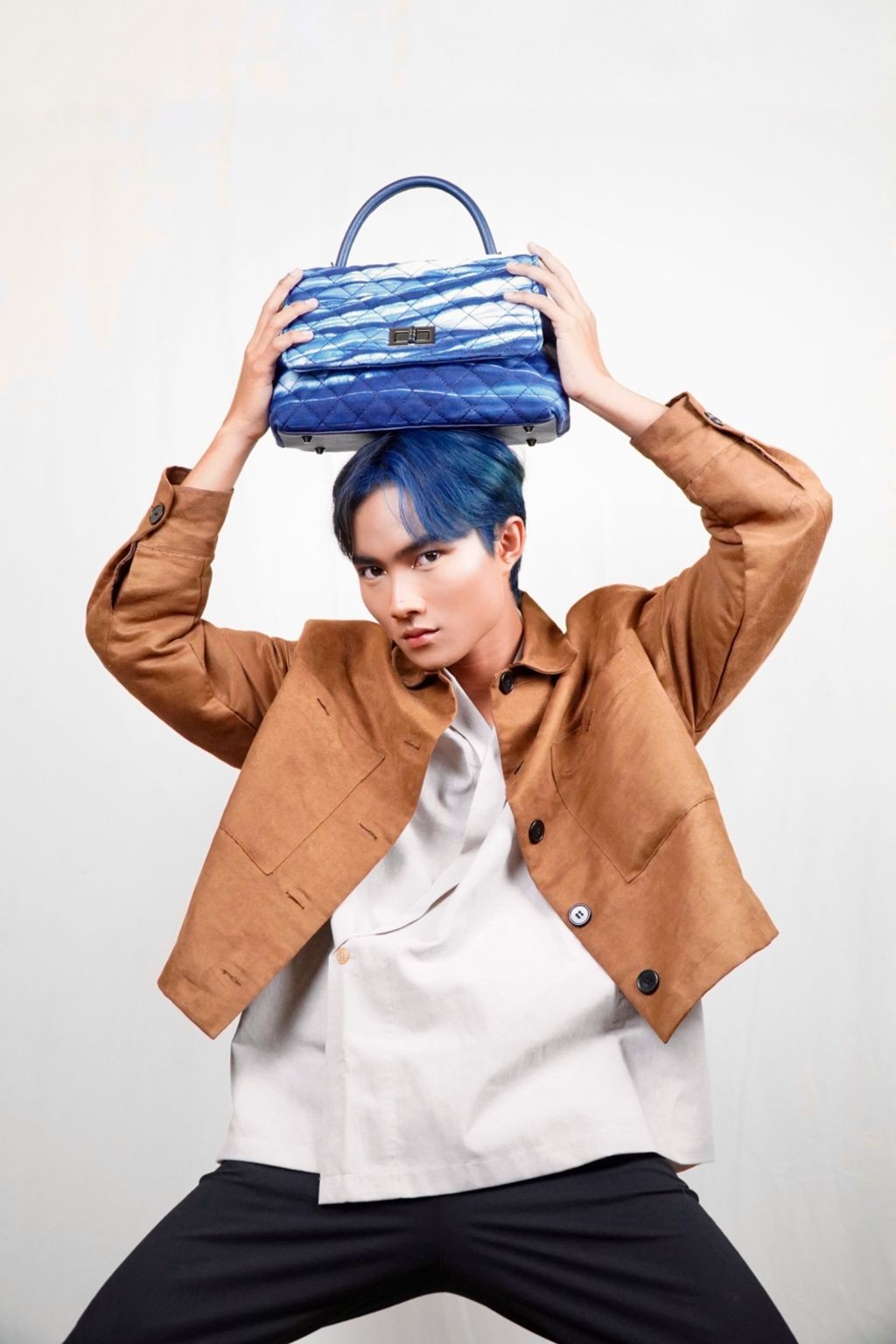 BOOLAO Handbag Arashi Whit Leather Handle