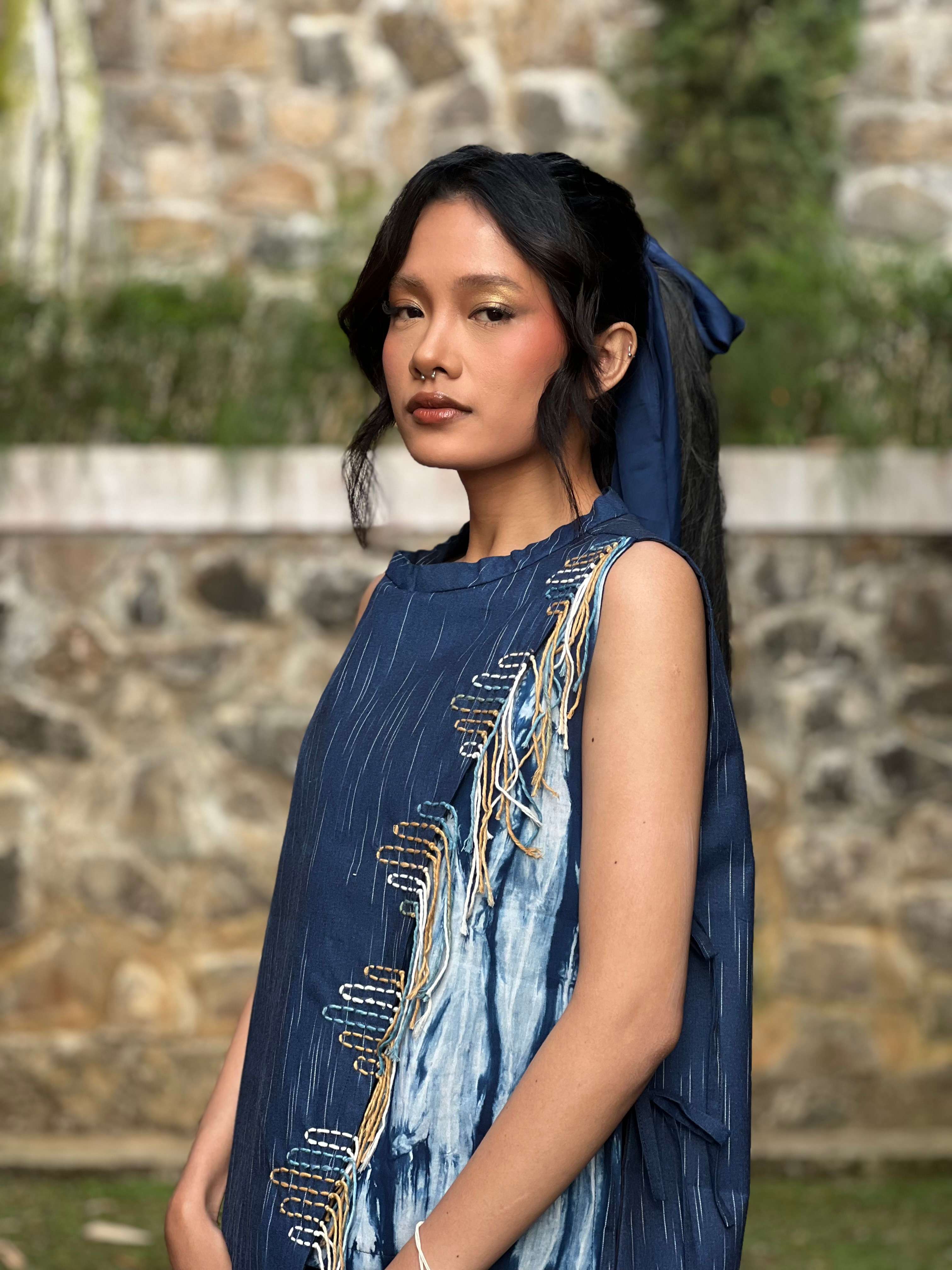 BOOLAO Asymetric Vest Shibori - Sashiko