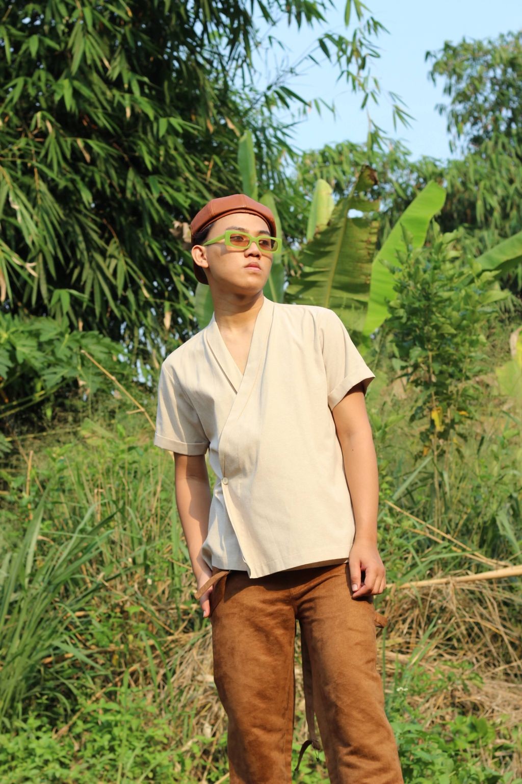 BOOLAO Kemeja Haori - Khaki Linen Creme