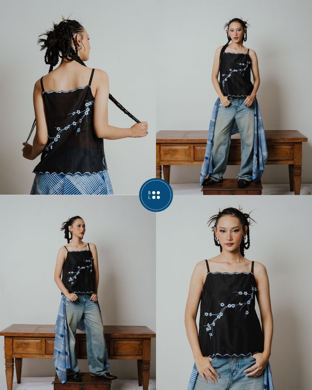 BOOLAO Camisole Sakura 3D Embroidery - Black