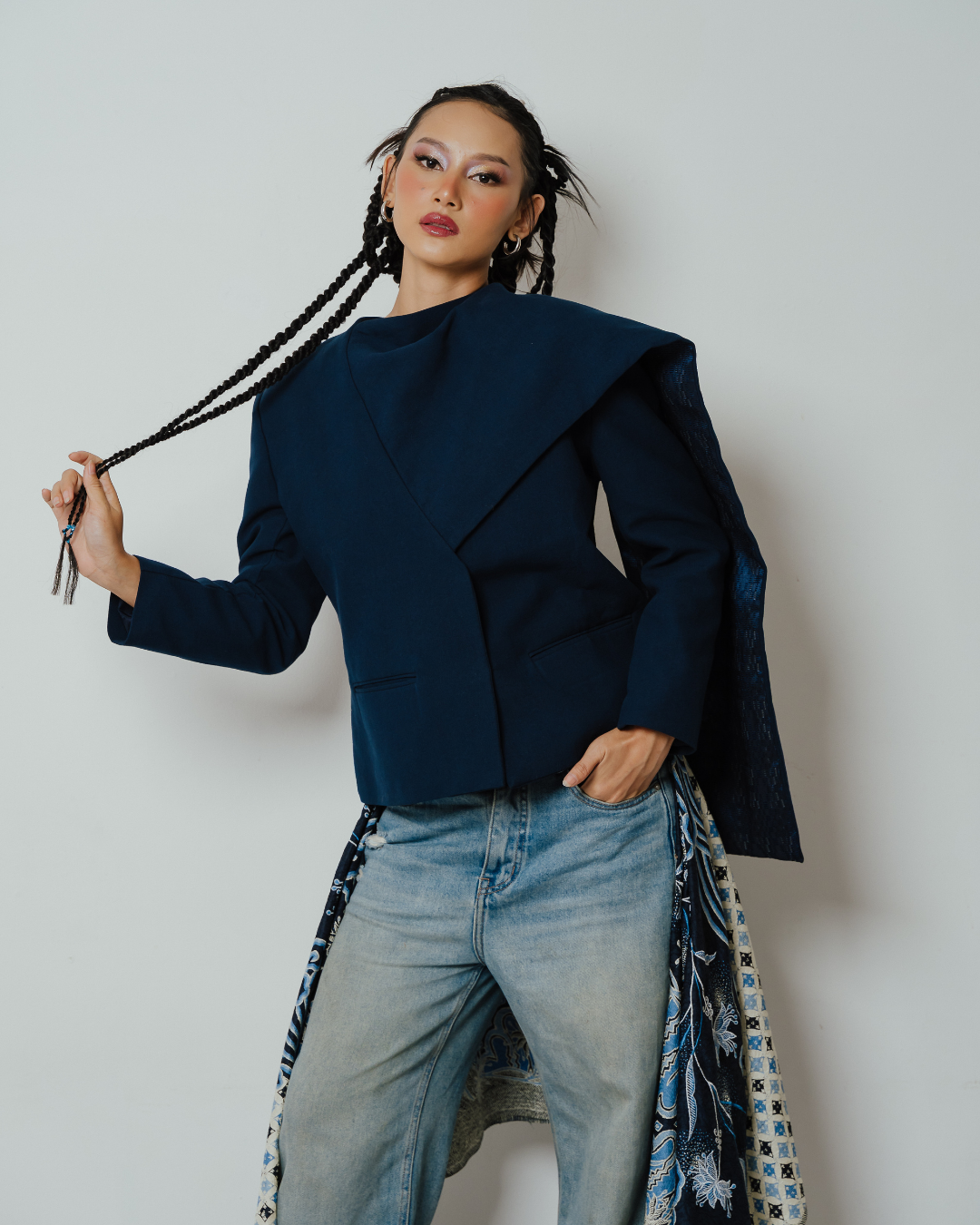 BOOLAO Blazer Janggan Selendang - Biru Navy