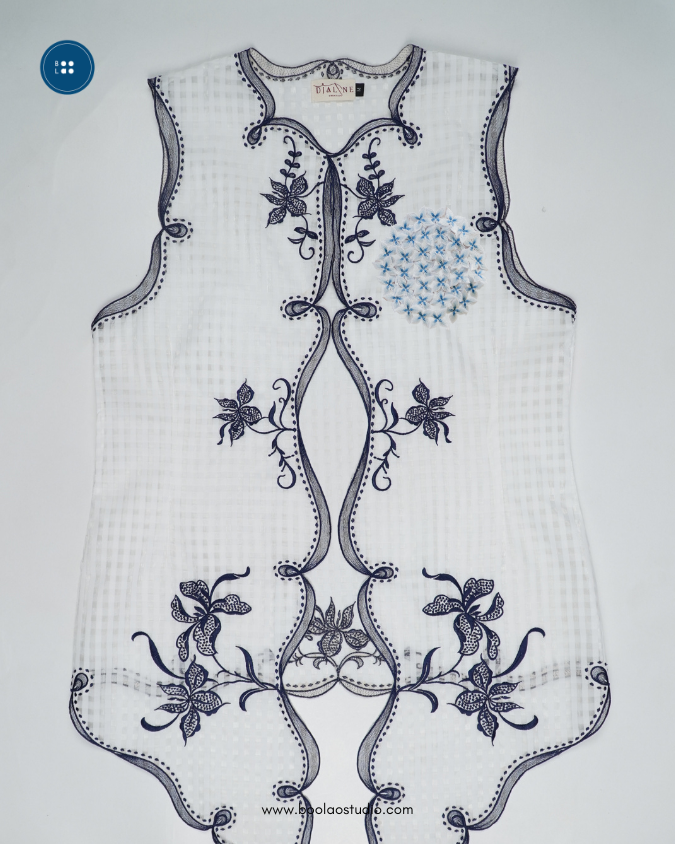 Djaline by Boolao Kebaya Vest Anggrek Borondong - Putih Navy
