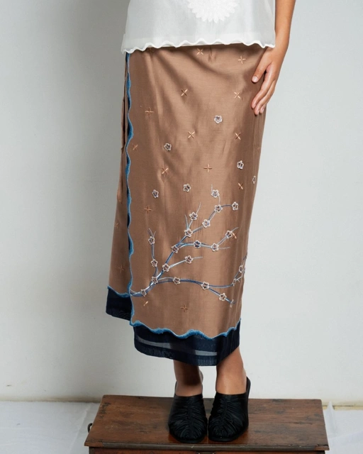 BOOLAO Sakura Saroong Wrap Skirt - Brown