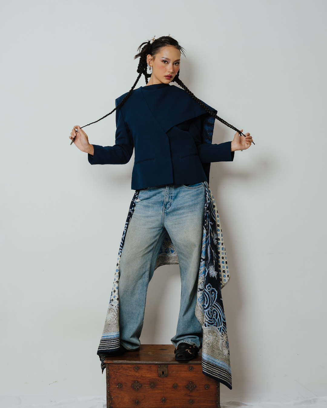BOOLAO Blazer Janggan Selendang - Biru Navy