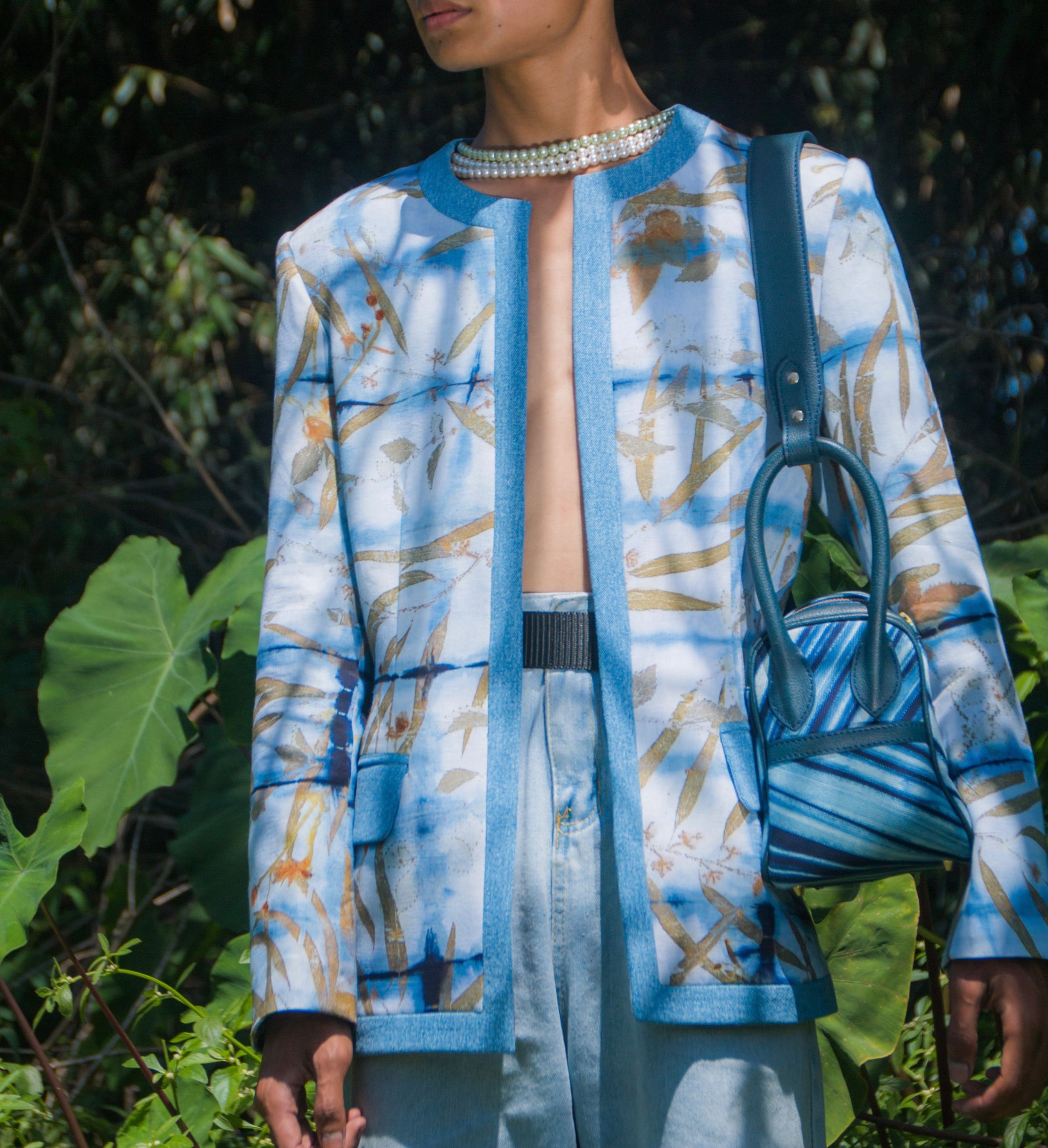 BOOLAO Blazer Liz Denim Shibori on Ecoprint