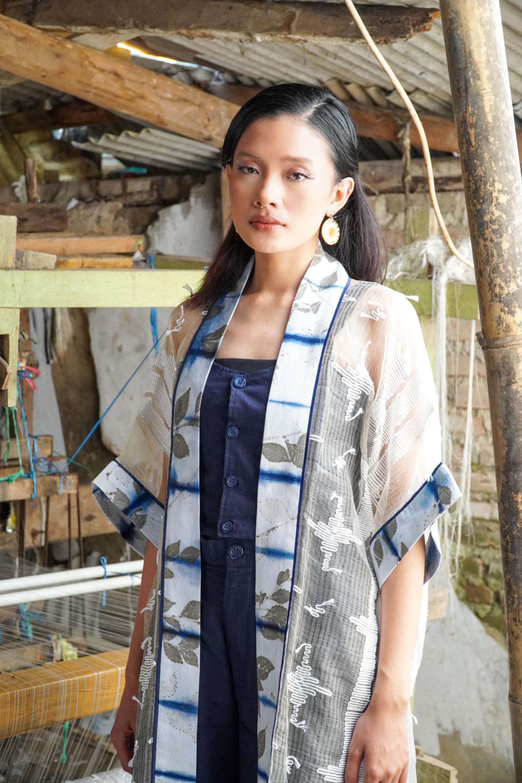 BOOLAO Organdi Outer Shibori on Ecoprint