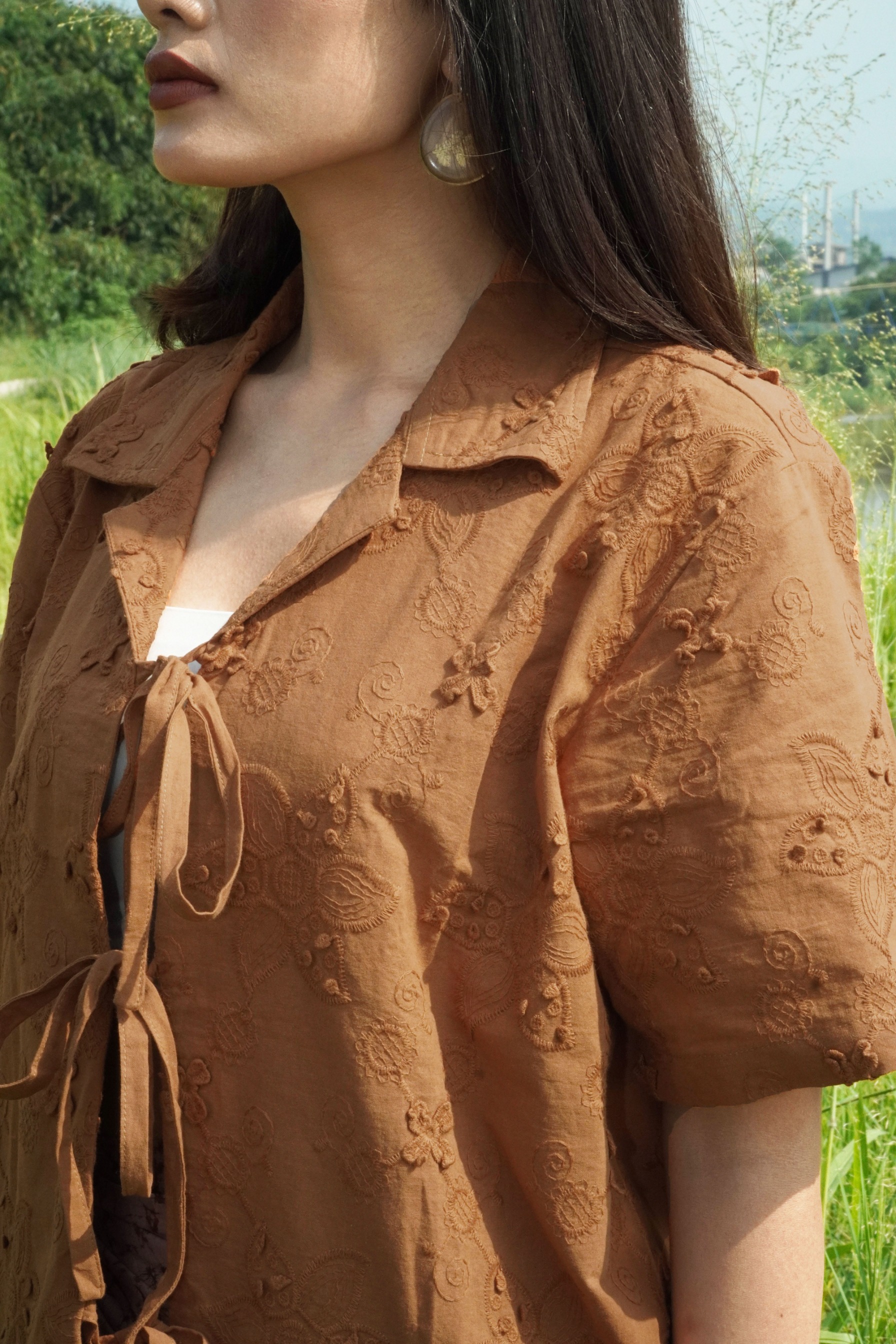 Boolao Bowlling Shirt Ikat Sulam Allure - Brown