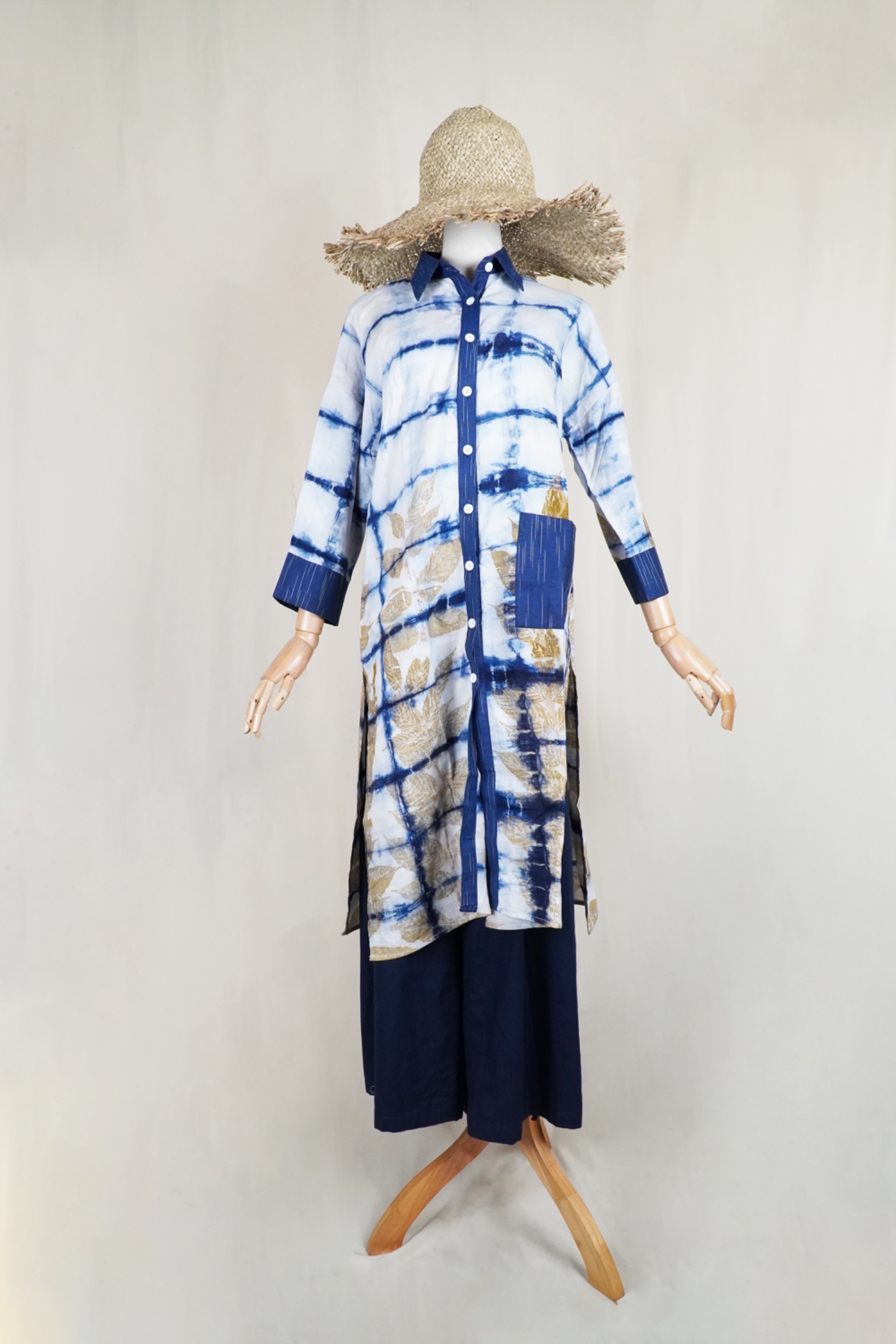 BOOLAO Kemeja Panjang Shibori on Ecoprint Itajime Lurik