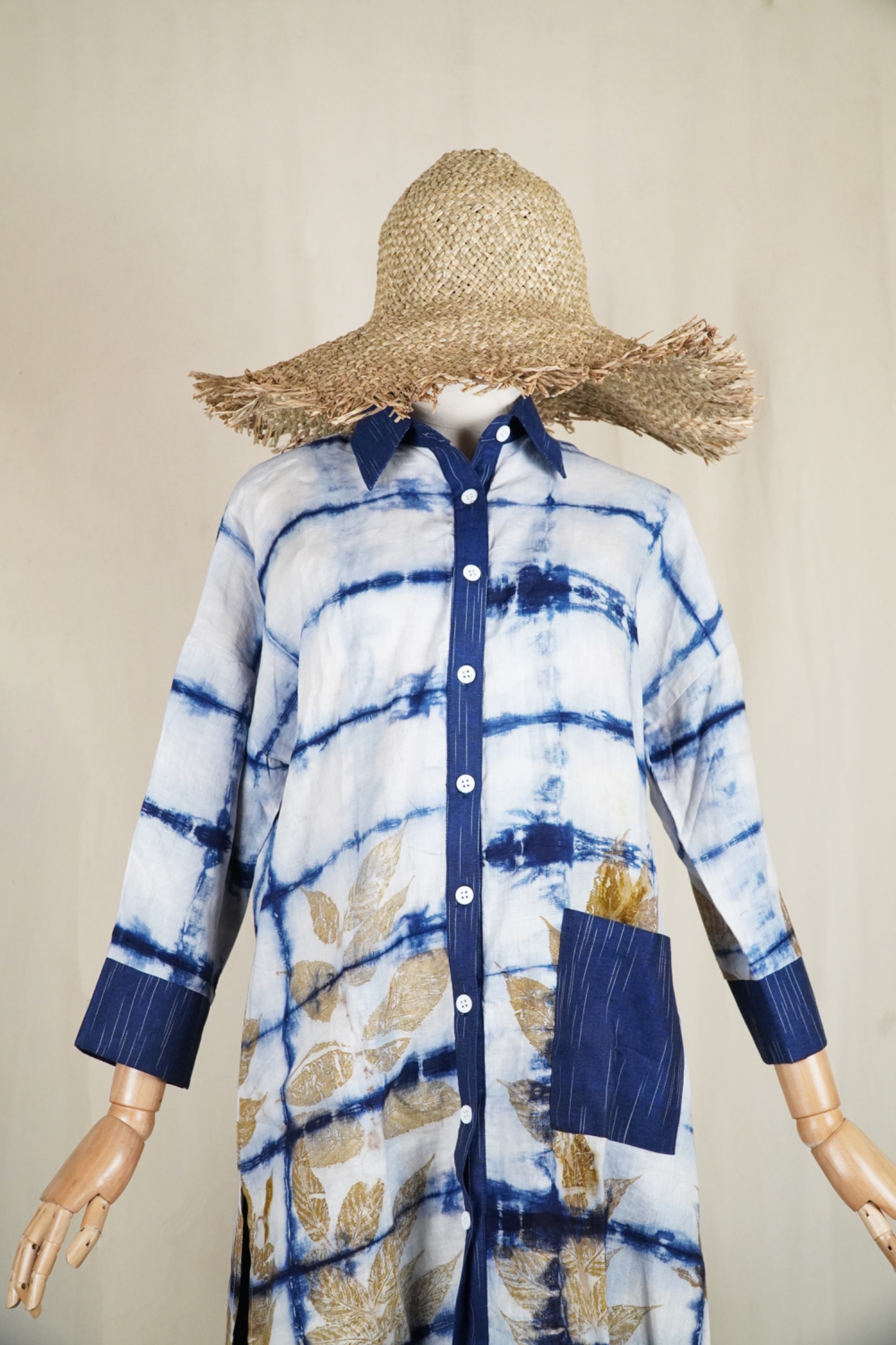 BOOLAO Kemeja Panjang Shibori on Ecoprint Itajime Lurik