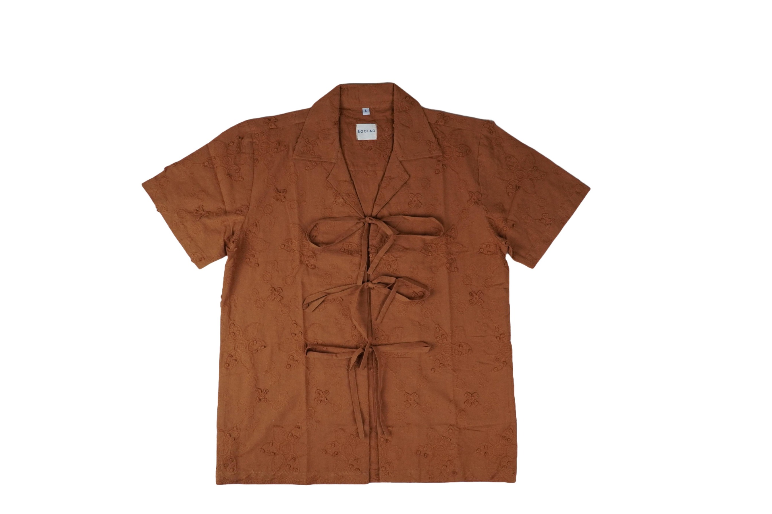 Boolao Bowlling Shirt Ikat Sulam Allure - Brown