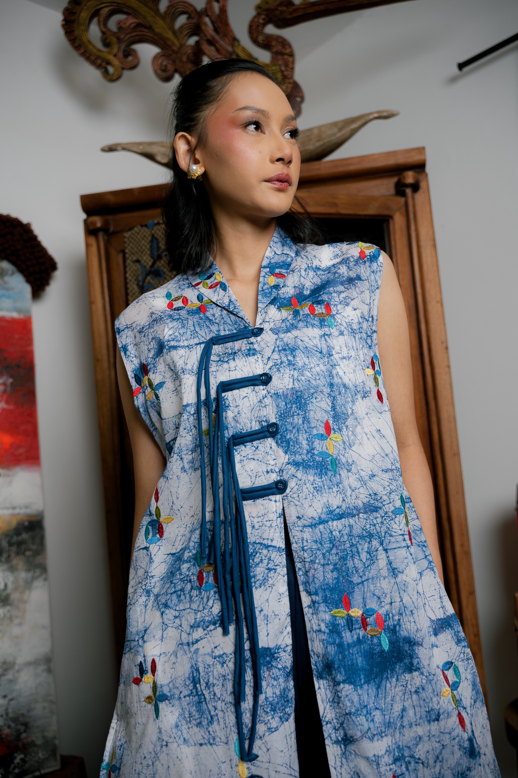 BOOLAO RIAK Vest Outer Sleeveless Kancing Ikat