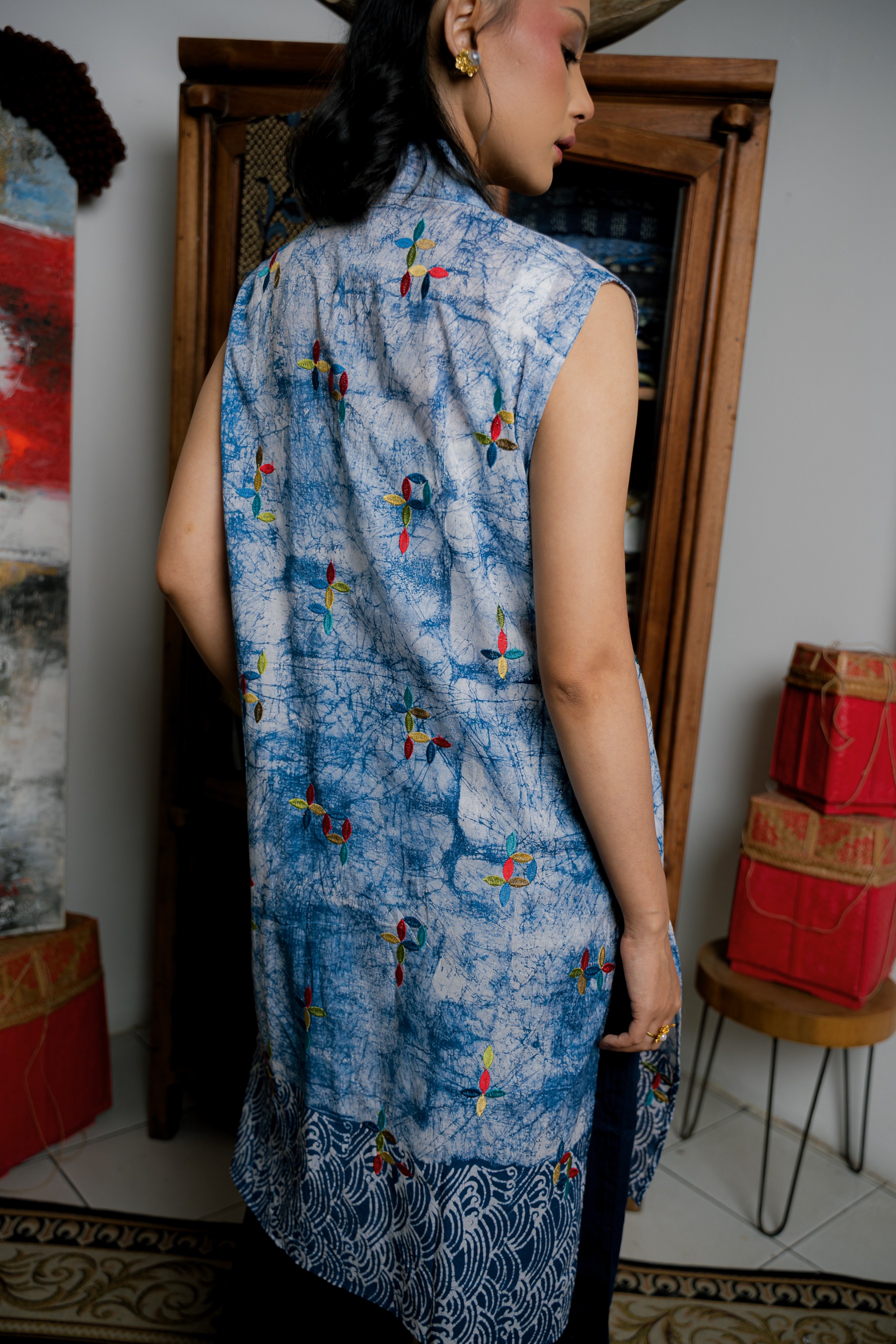 BOOLAO RIAK Vest Outer Sleeveless Kancing Ikat