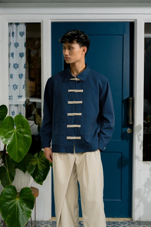 Image of PICNIC PANIC Cheongsam Strip Jacket - Navy