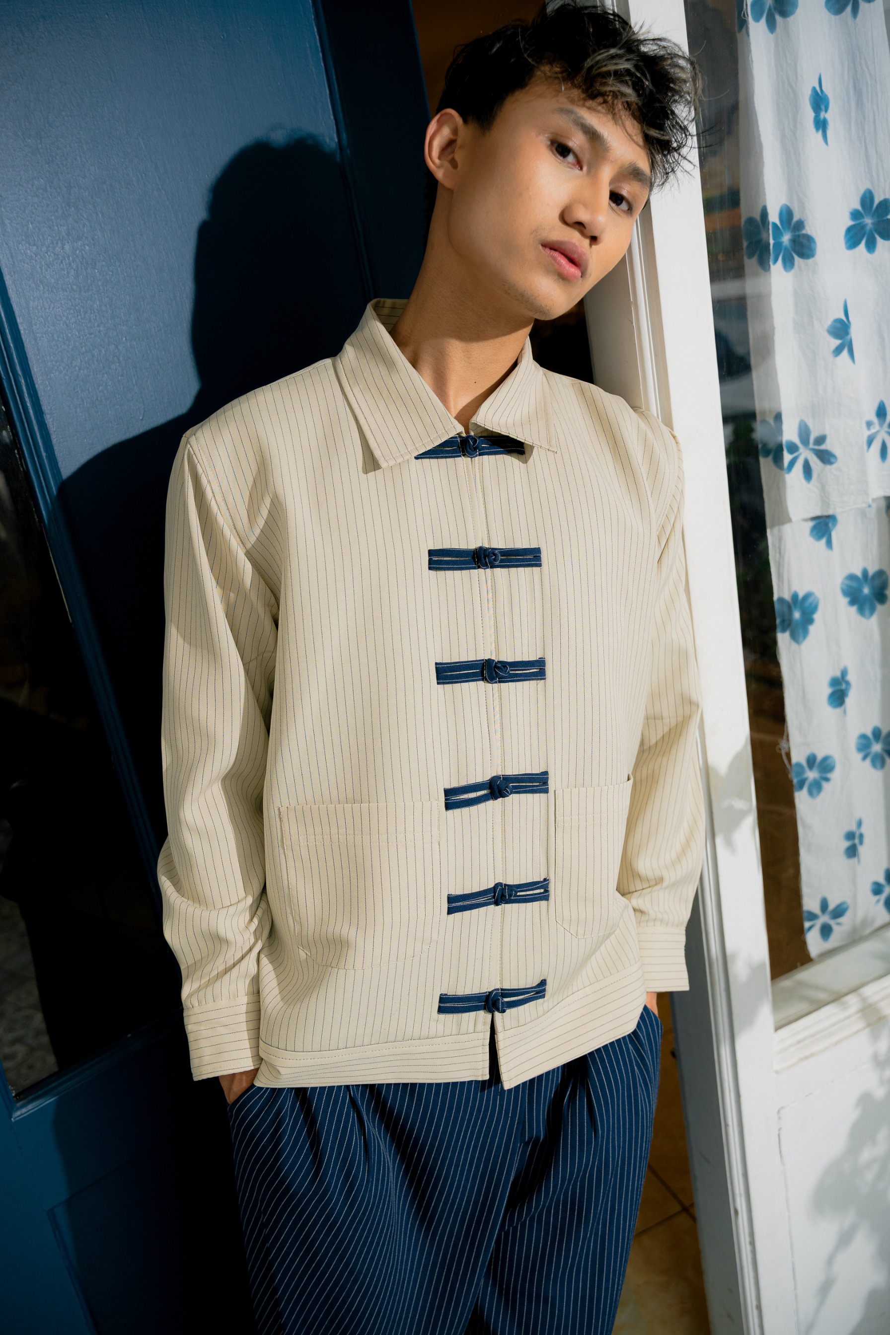PICNIC PANIC Cheongsam Strip Jacket - Cream