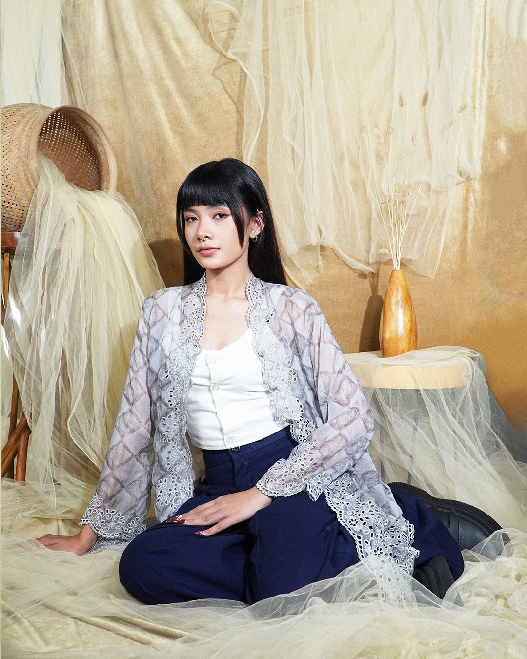 BOOLAO Kebaya Encim Kerancang Itajime - Grey
