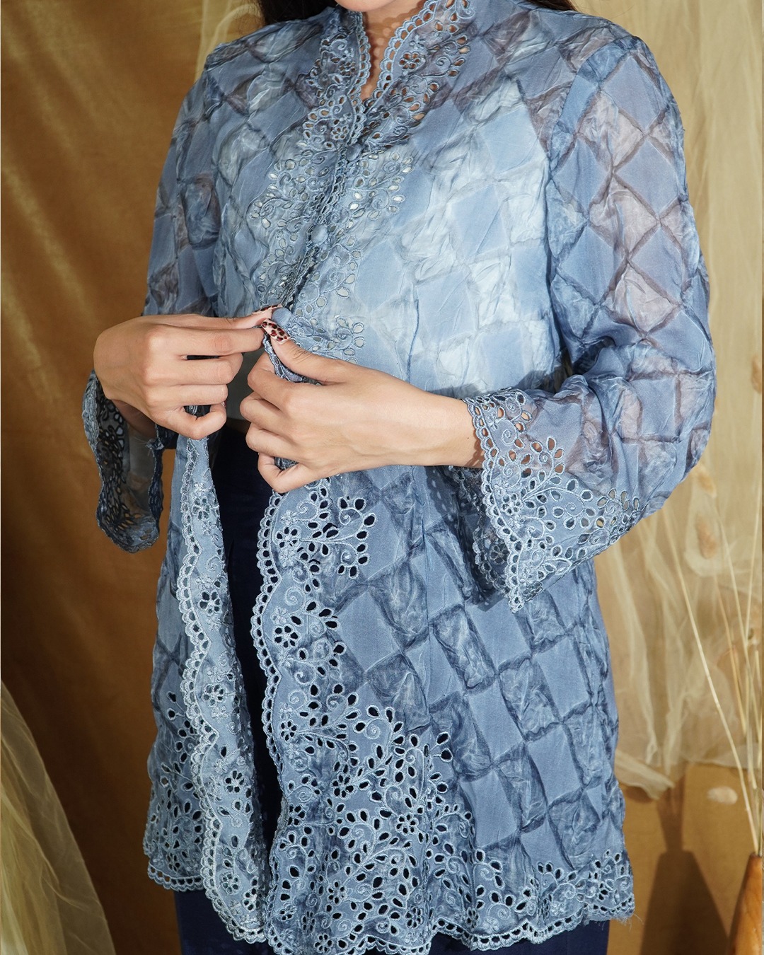 BOOLAO Kebaya Encim Kerancang Itajime - Baby Blue
