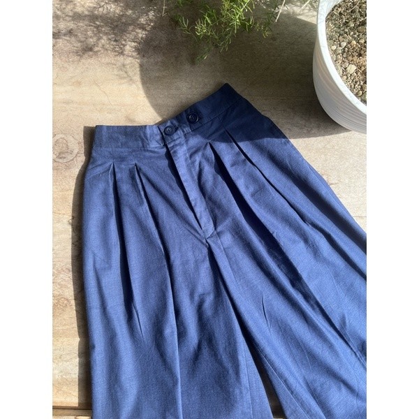 BOOLAO Hakama Pants - Navy (Celana Pallazo Kulot Linen Polos)