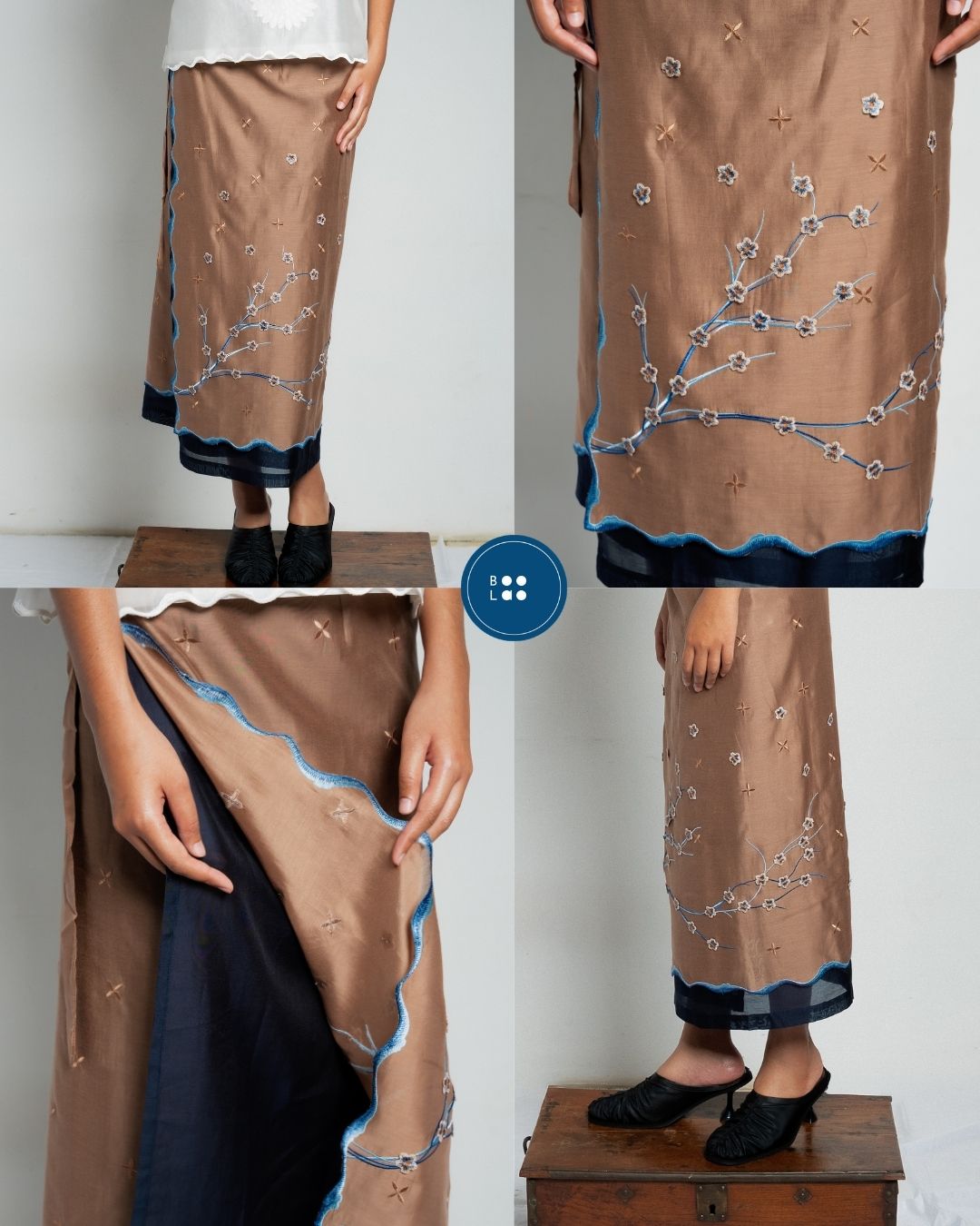 BOOLAO Sakura Saroong Wrap Skirt - Brown