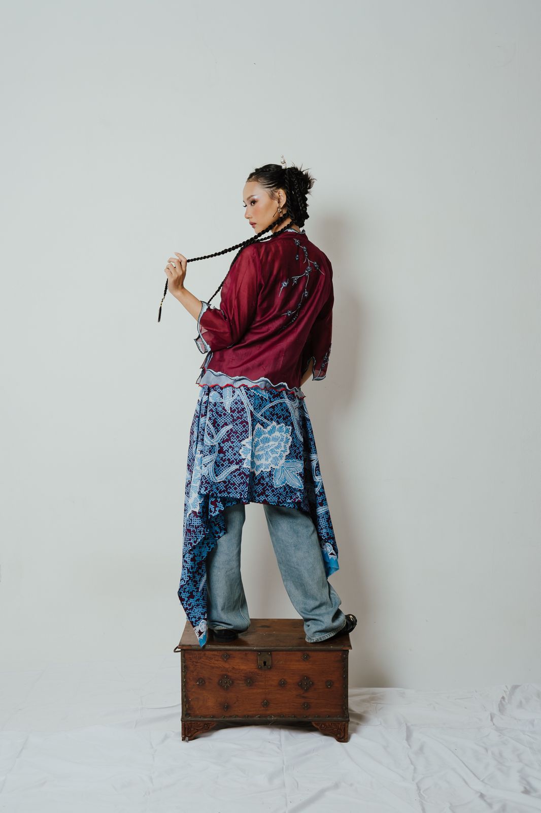 BOOLAO Kebaya Sakura 3D Embroidery - Red Wine