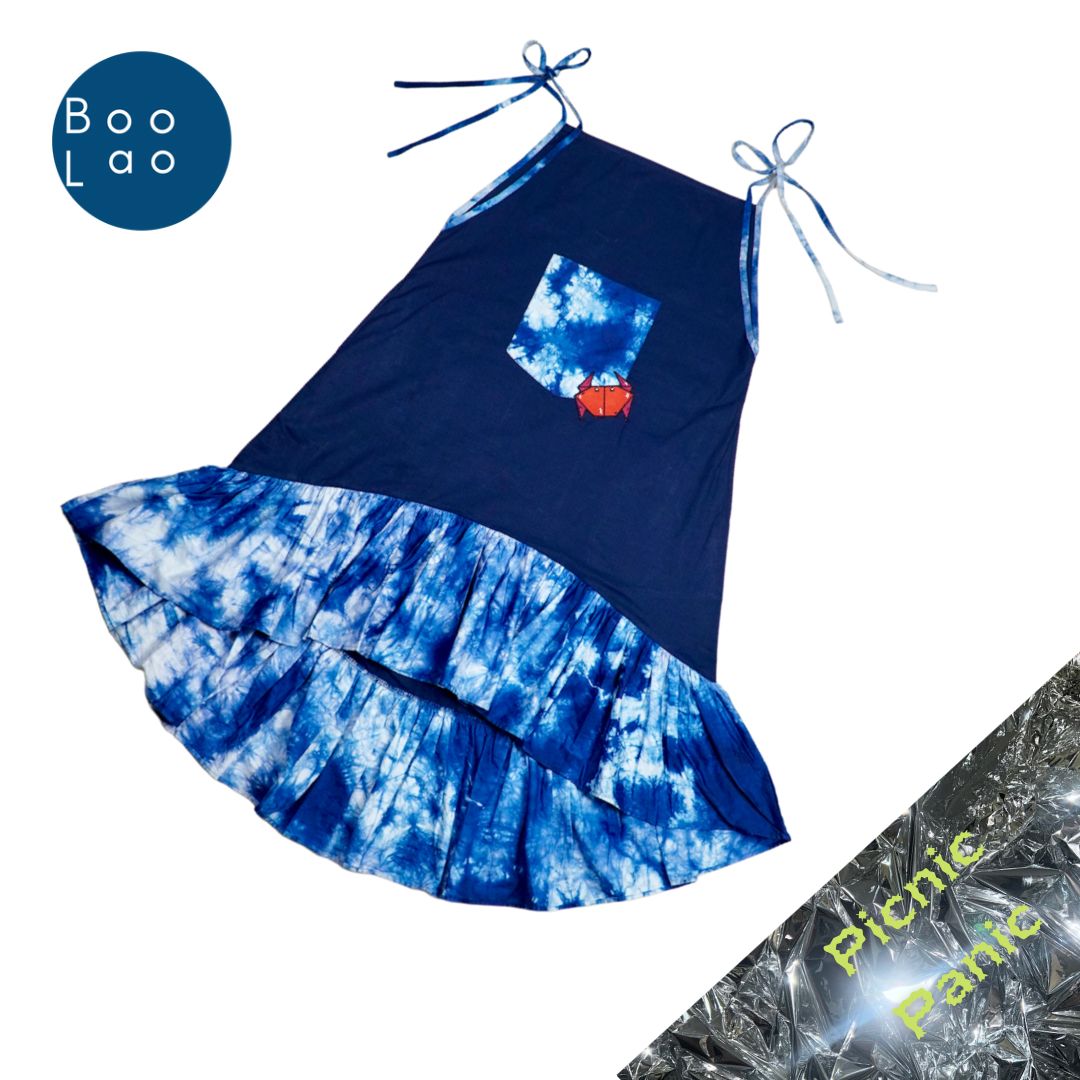 BOOLAO Spaghetti Tiered Dress (Over All Ikat)