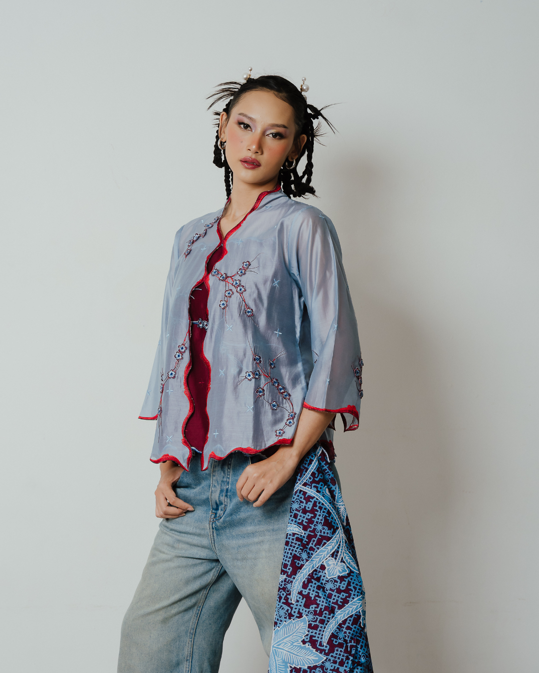 BOOLAO Kebaya Sakura 3D Embroidery - Denim Blue