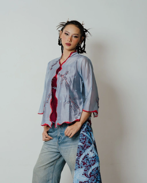 BOOLAO Kebaya Sakura 3D Embroidery - Denim Blue
