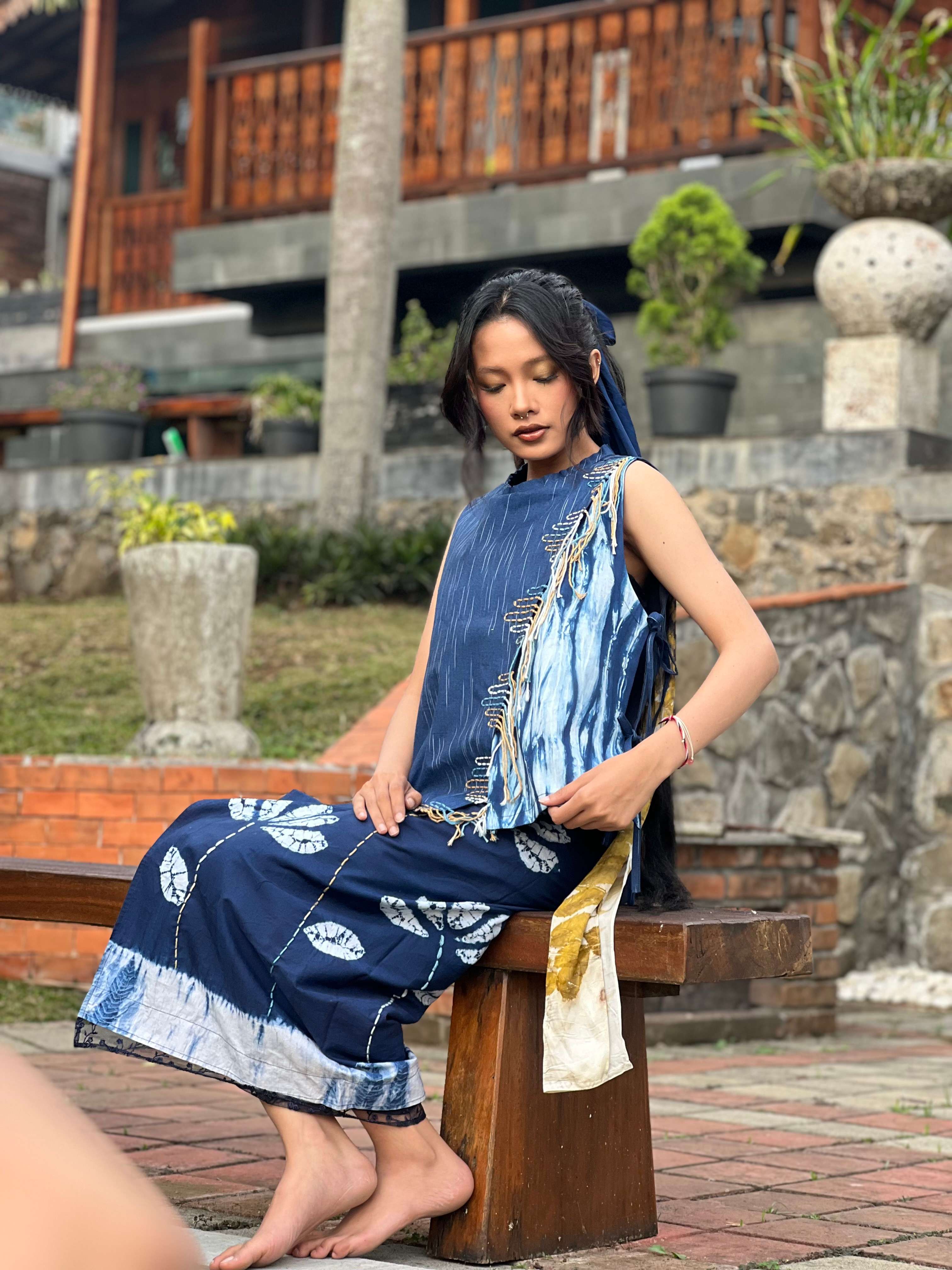 BOOLAO Asymetric Vest Shibori - Sashiko