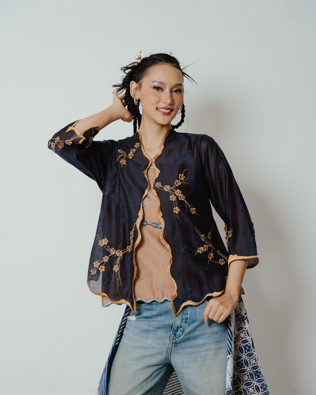 BOOLAO Kebaya Sakura 3D Embroidery - Dark Blue