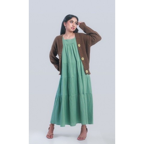 BOOLAO Picnic Panic Sleeveless Tiered Dress Pantai - Matcha Hijau Mint