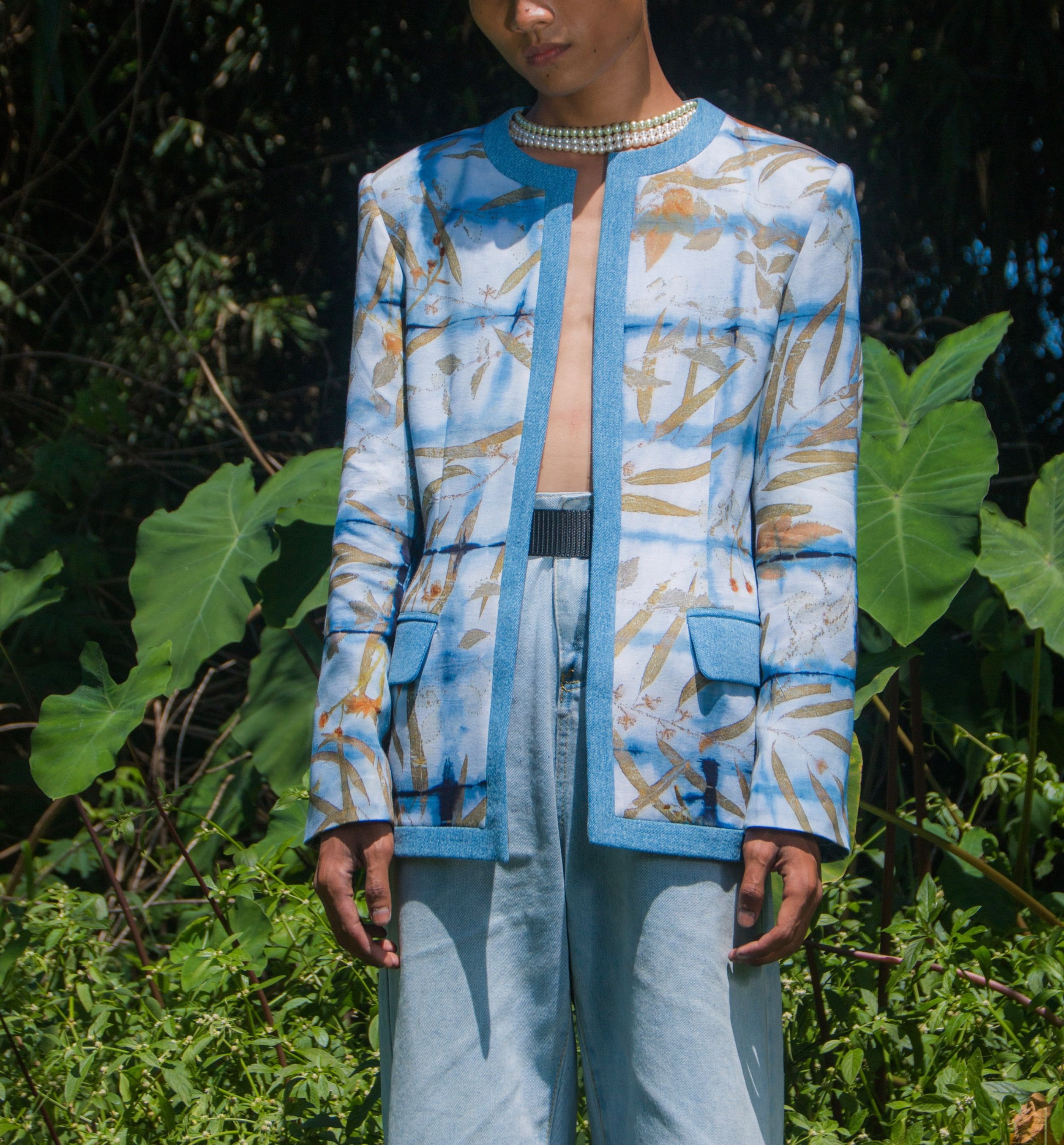 BOOLAO Blazer Liz Denim Shibori on Ecoprint