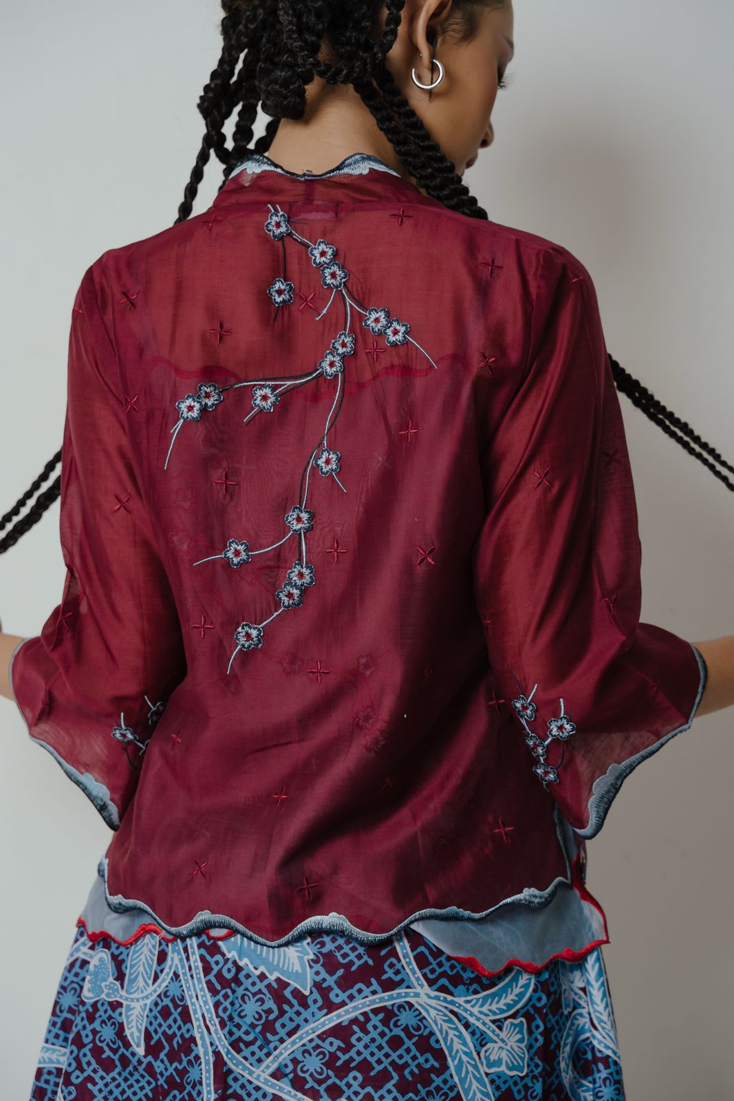 BOOLAO Kebaya Sakura 3D Embroidery - Red Wine