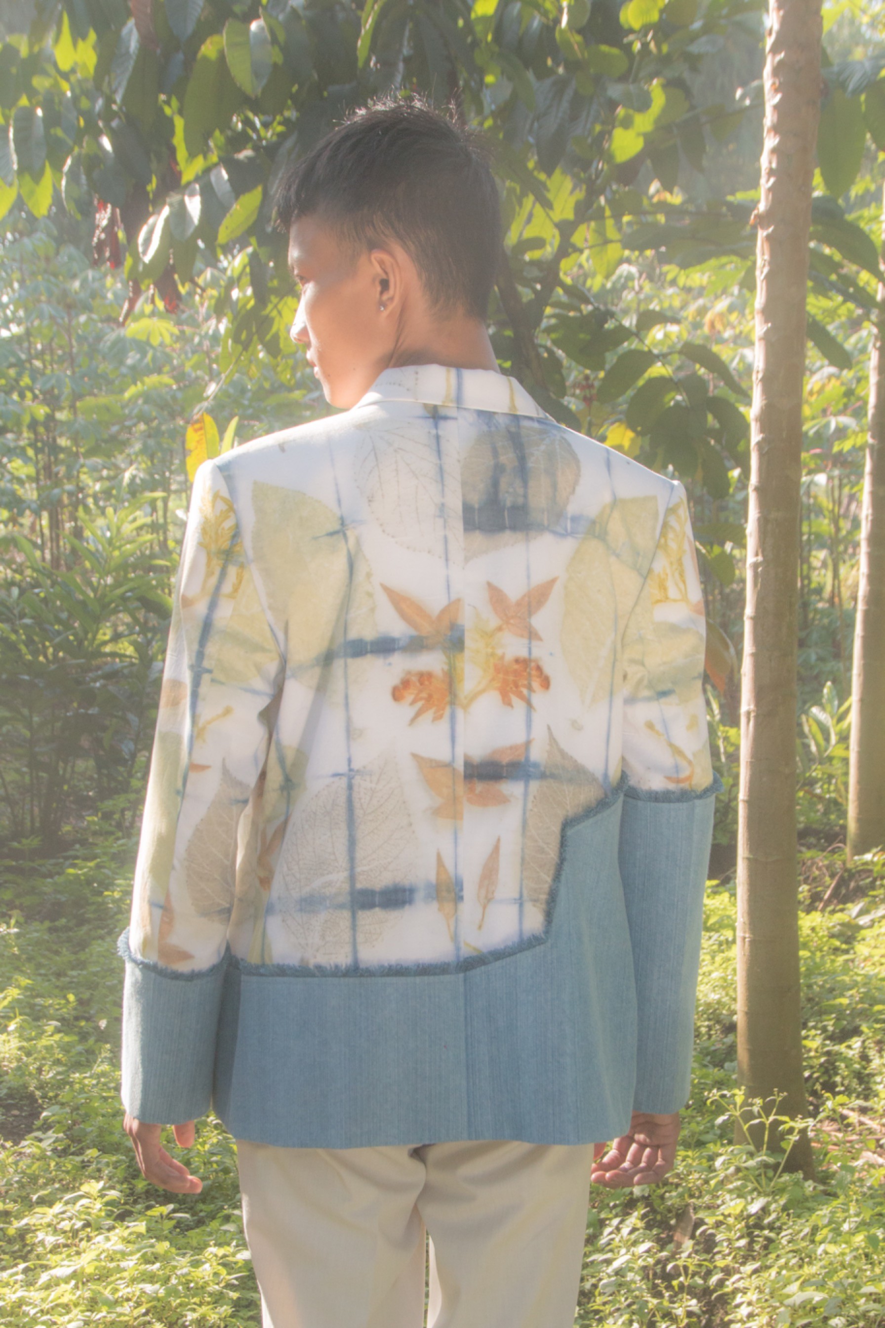 BOOLAO Two Tone Blazer Shibori On Ecoprint x Denim
