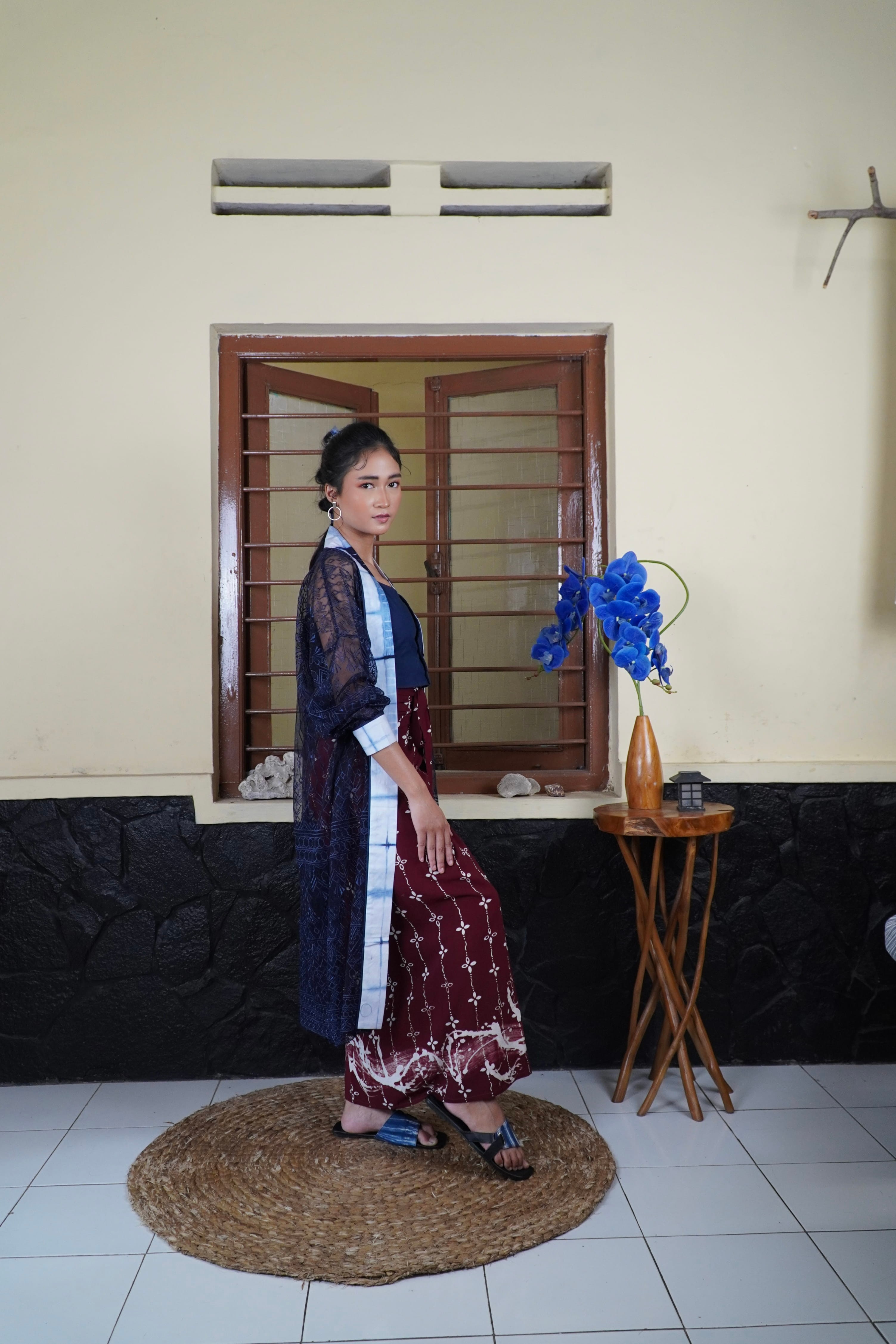 BOOLAO Kumeli Wrap Skirt Maroon (Rok Lilit Ikat Batik Kawung) - Merah Marun