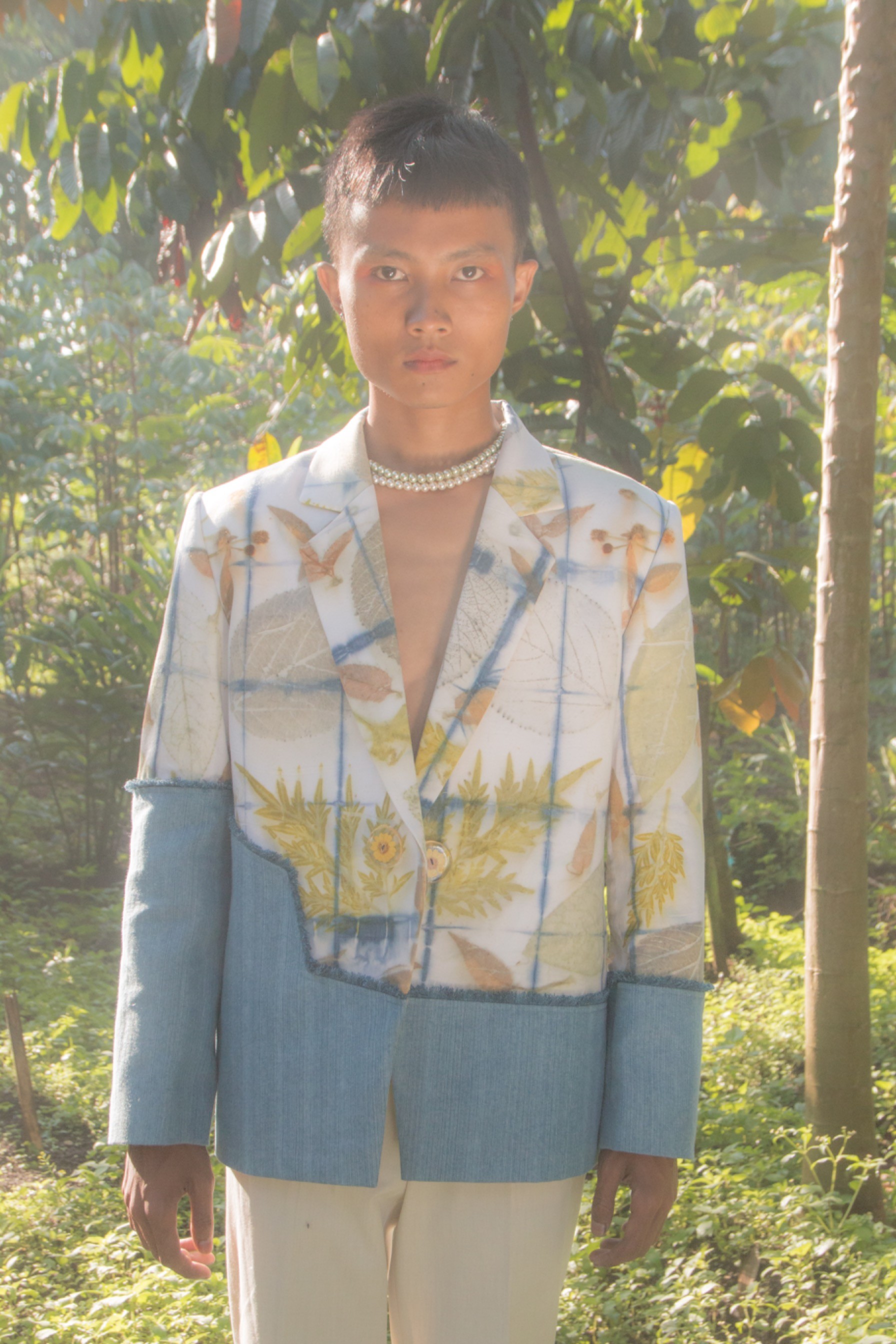 BOOLAO Two Tone Blazer Shibori On Ecoprint x Denim