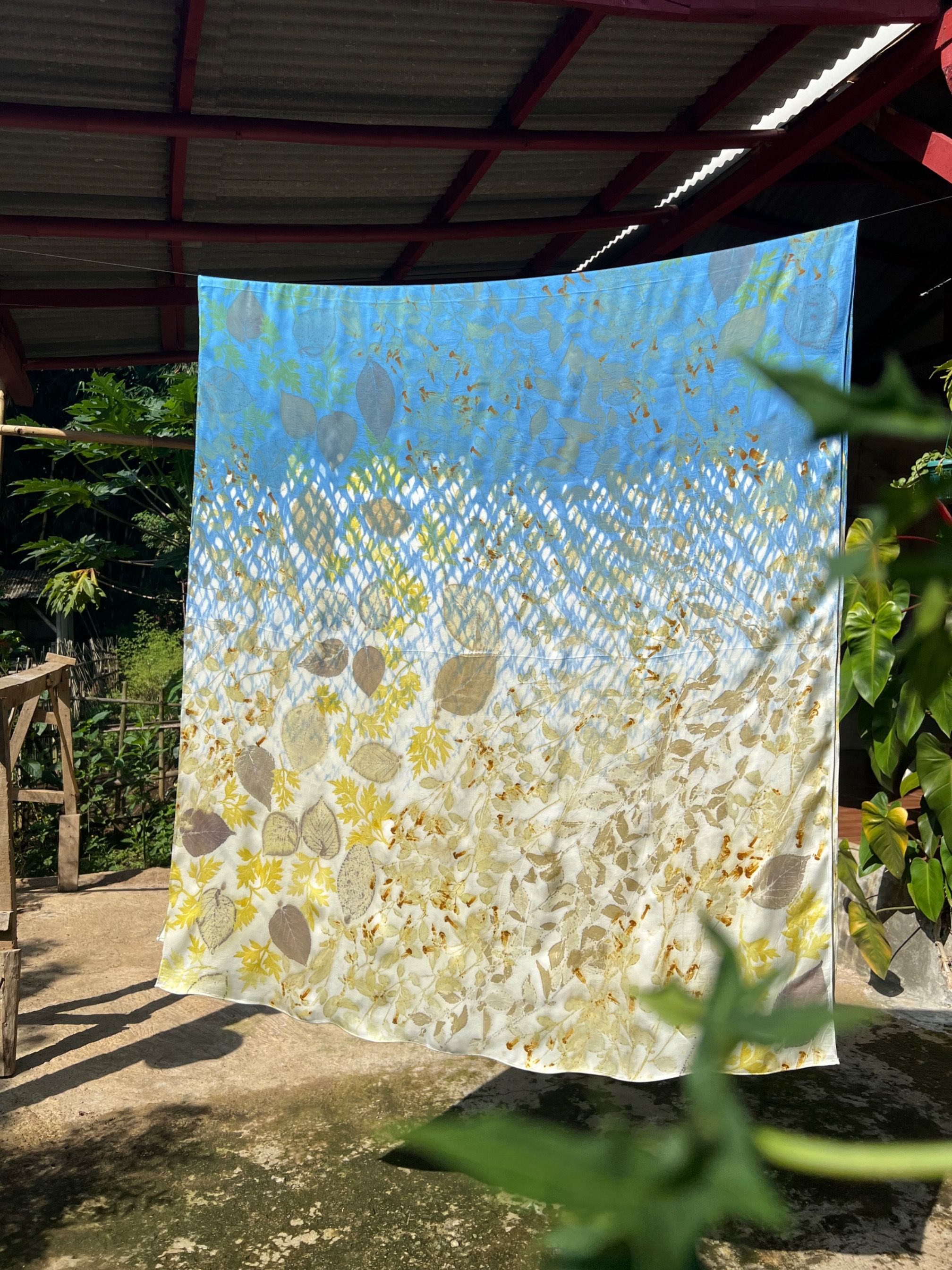 BOOLAO Textiles - Arashi Sky Blue Botanical Shibori on Ecoprint