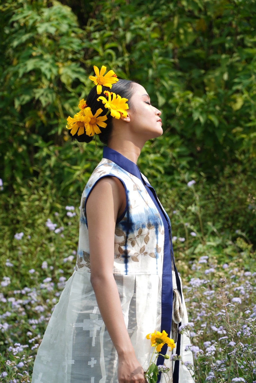 BOOLAO Outer HAN Organdi Silk Shibori on Ecoprint