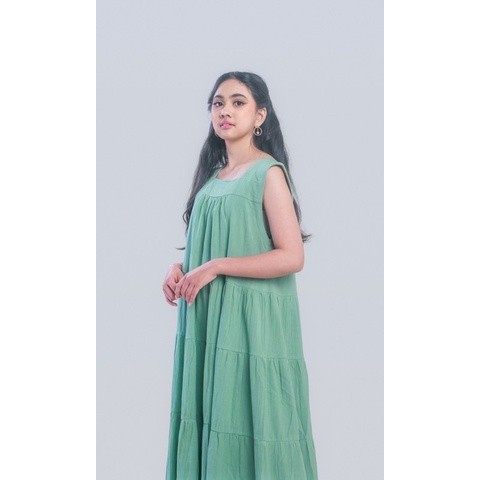 BOOLAO Picnic Panic Sleeveless Tiered Dress Pantai - Matcha Hijau Mint