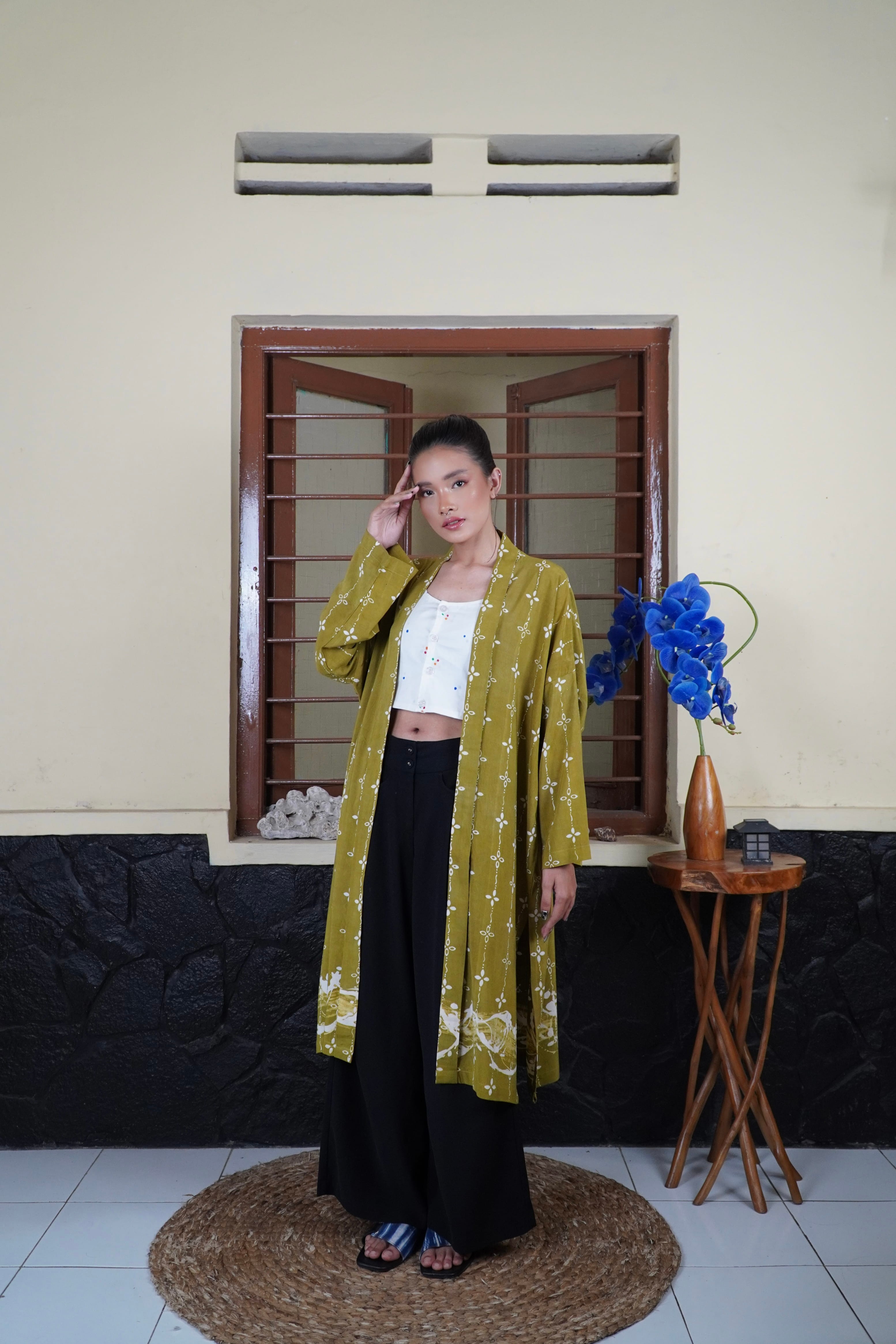 BOOLAO Kumeli Outer Kebaya Detachable Olive (Kebaya Bongkar Pasang Batik Kawung) Hijau Olive