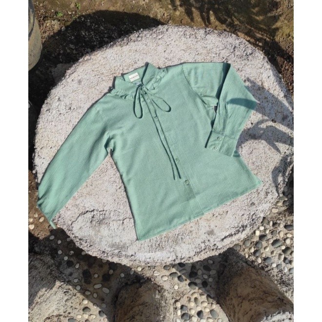 Picnic Panic Celina Shirt (Kemeja Drapery Tali) - Matcha