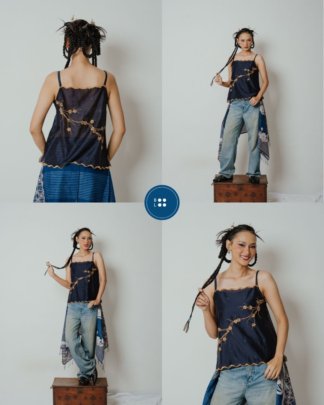 BOOLAO Camisole Sakura 3D Embroidery - Dark Blue